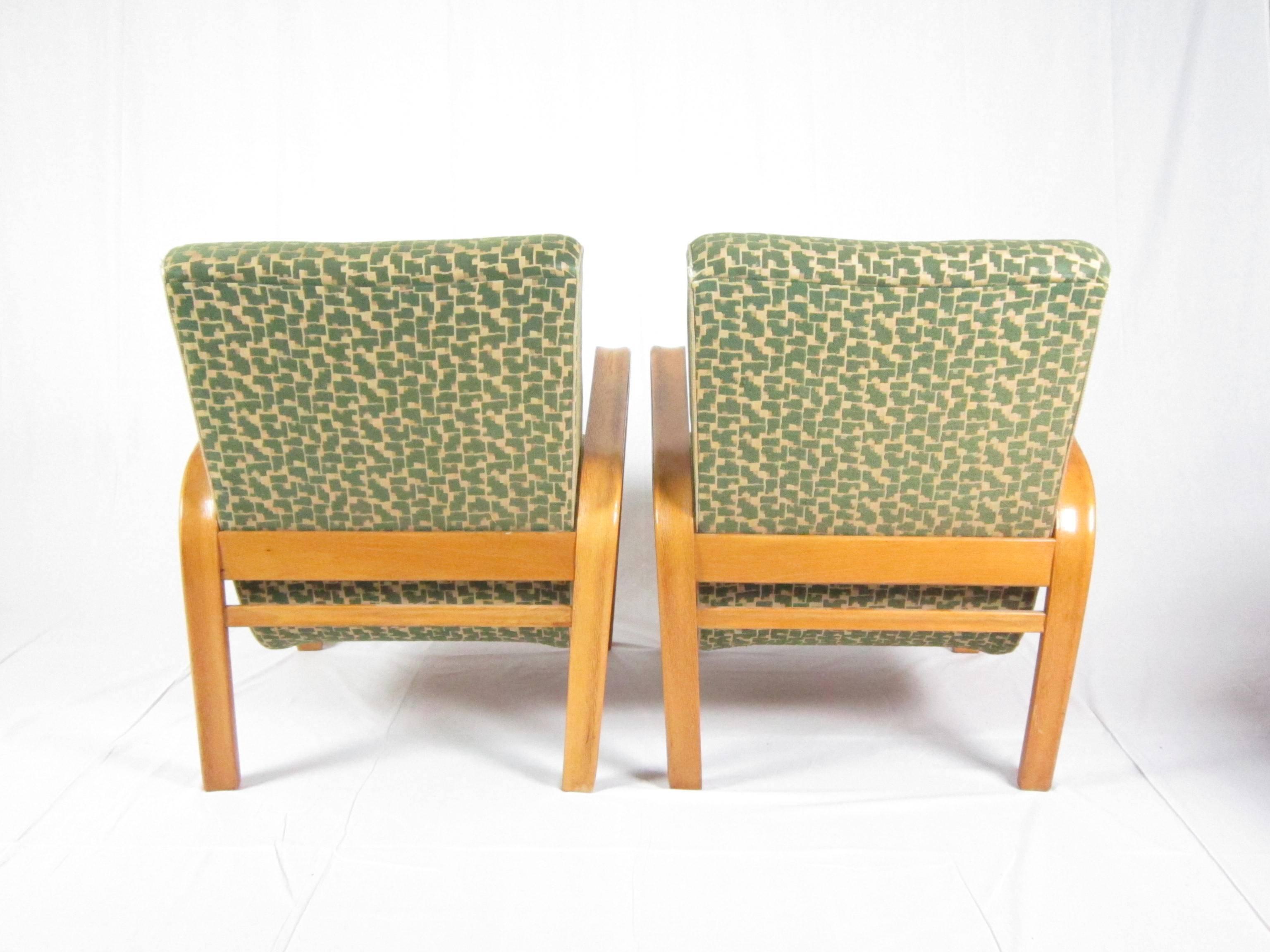 Art Deco Pair of Armchairs by Jindřich Halabala for UP Závody Brno, the 1940