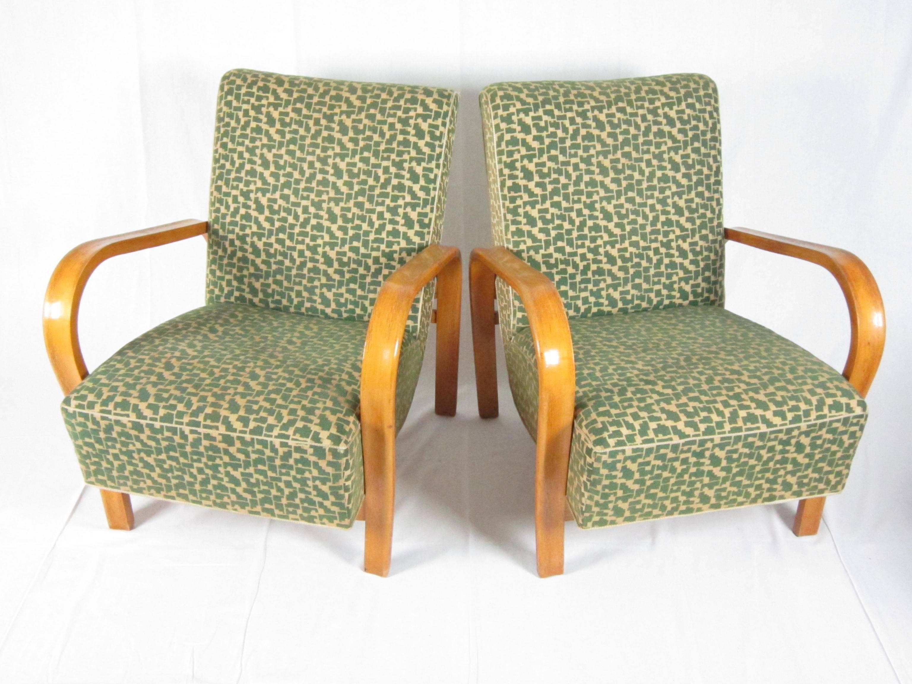 Fabric Pair of Armchairs by Jindřich Halabala for UP Závody Brno, the 1940