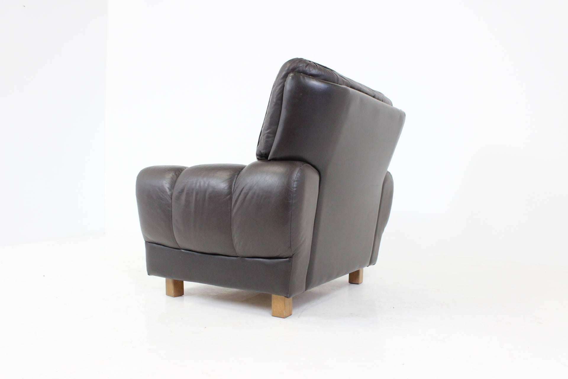 Late 20th Century Czech Brown Leather Armchair from Vyber, 1970s For Sale