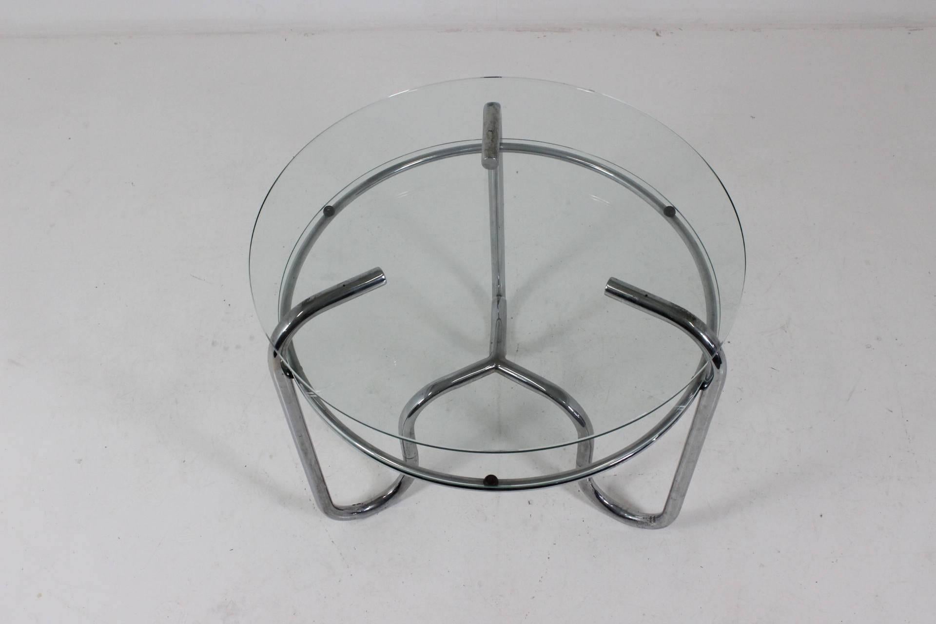 Early 20th Century Bauhaus Czech Tubular Steel Chrome and Glass Table, 1930s, Functionalism