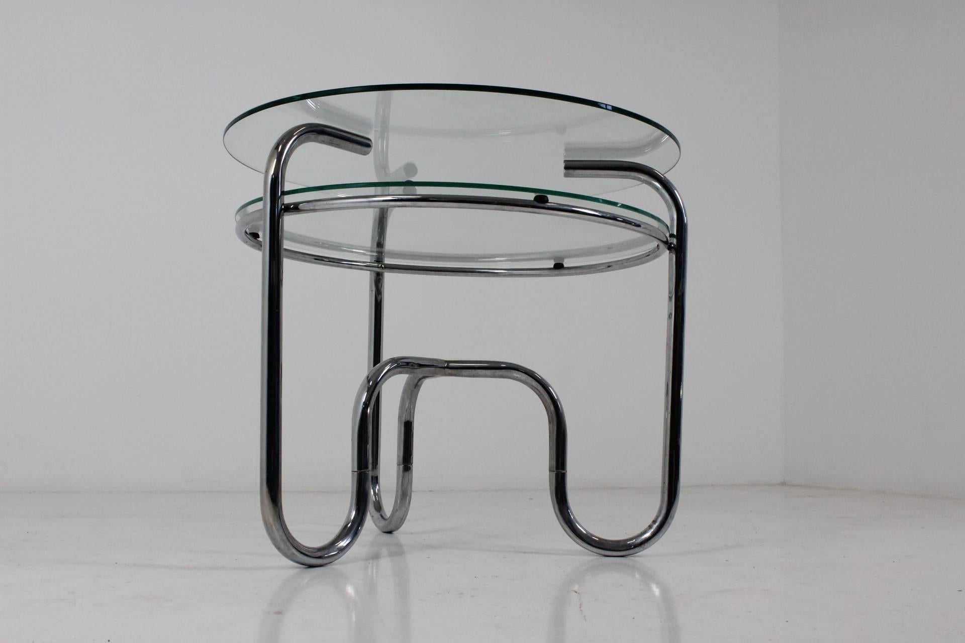 Bauhaus Czech Tubular Steel Chrome and Glass Table, 1930s, Functionalism In Good Condition In Praha, CZ