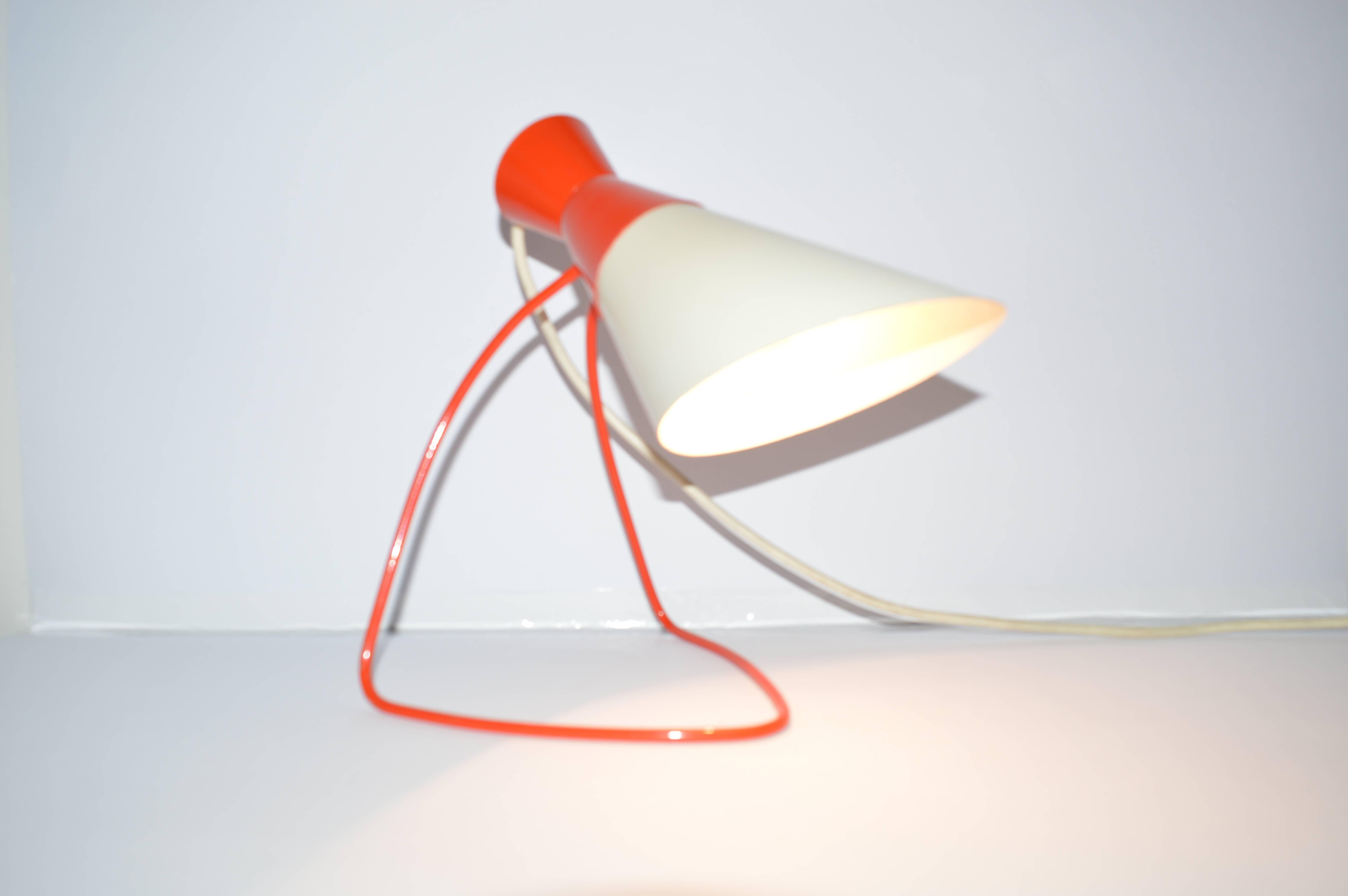 Lacquered Napako Mid-Century Red and White Table Lamp, Josef Hurka, 1950s For Sale