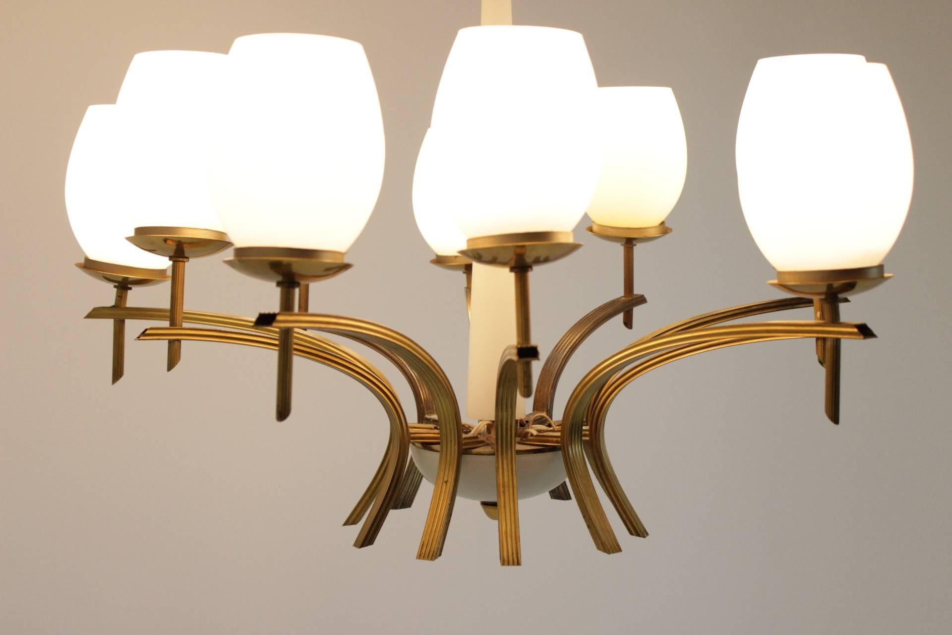 Pair of Mid-Century Large Brass Chandeliers, 1960 In Good Condition In Praha, CZ
