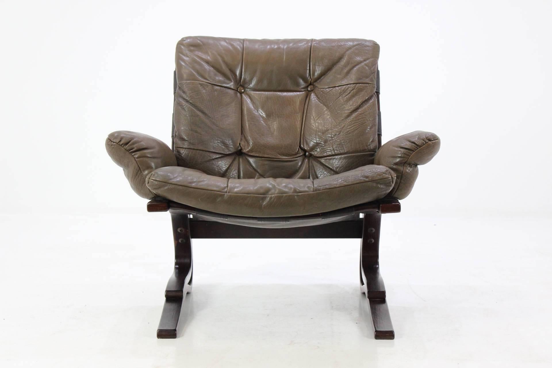 Mid-Century Modern Kengu Leather Chair by Elsa and Nordahl Solheim for O.P. Rykken & Co., 1970s