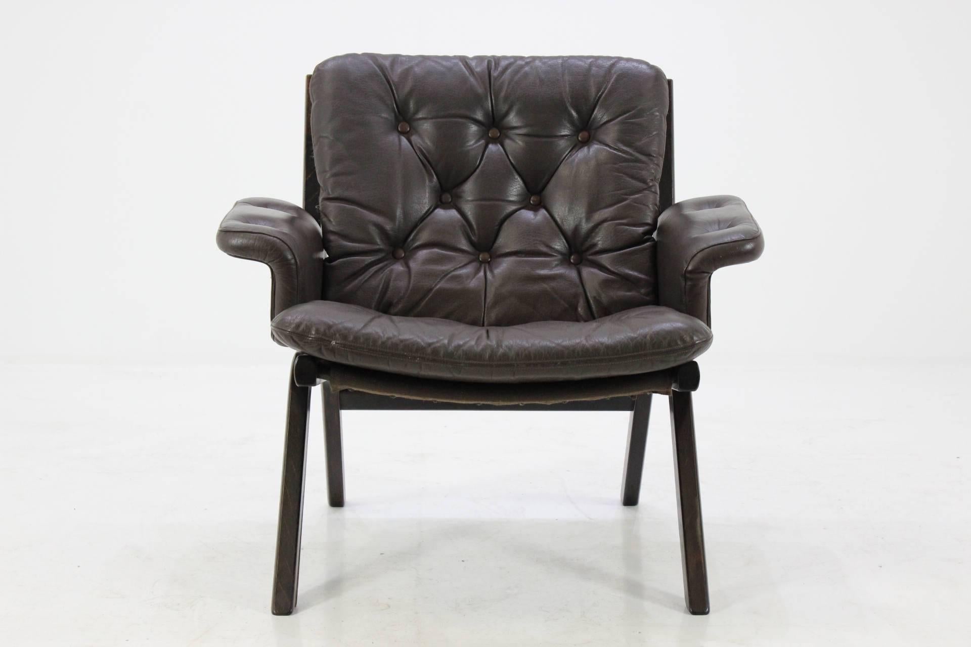 Oiled 1960s Danish Mid-Century Bentwood Armchair in Leather