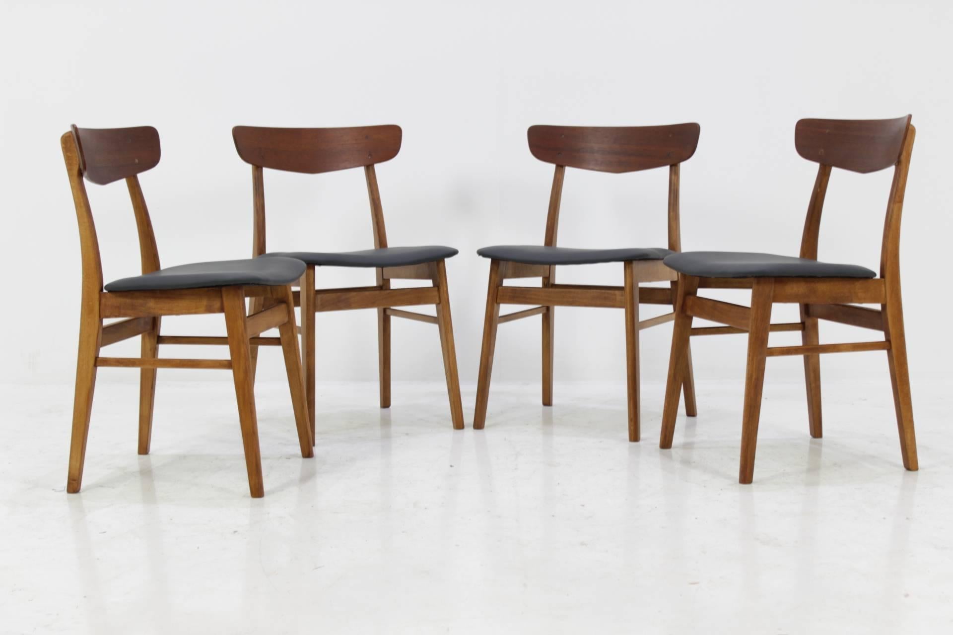 Oiled Set of Four Danish Teak Dining Chairs Made in Denmark, circa 1960