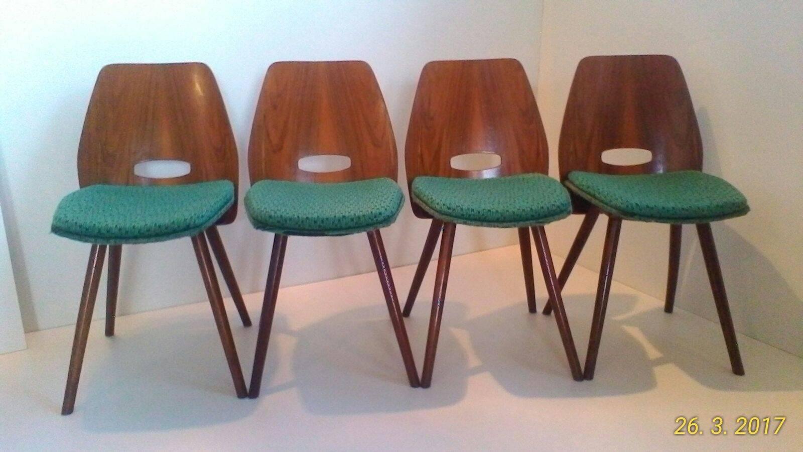 Mid-Century Modern Set of Four Art Deco Dining Chairs in Beech