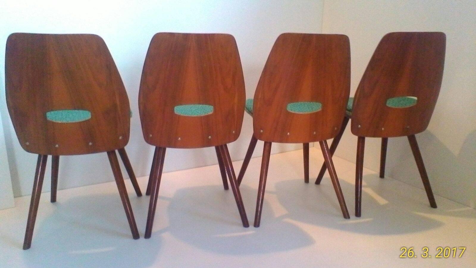 Oiled Set of Four Art Deco Dining Chairs in Beech