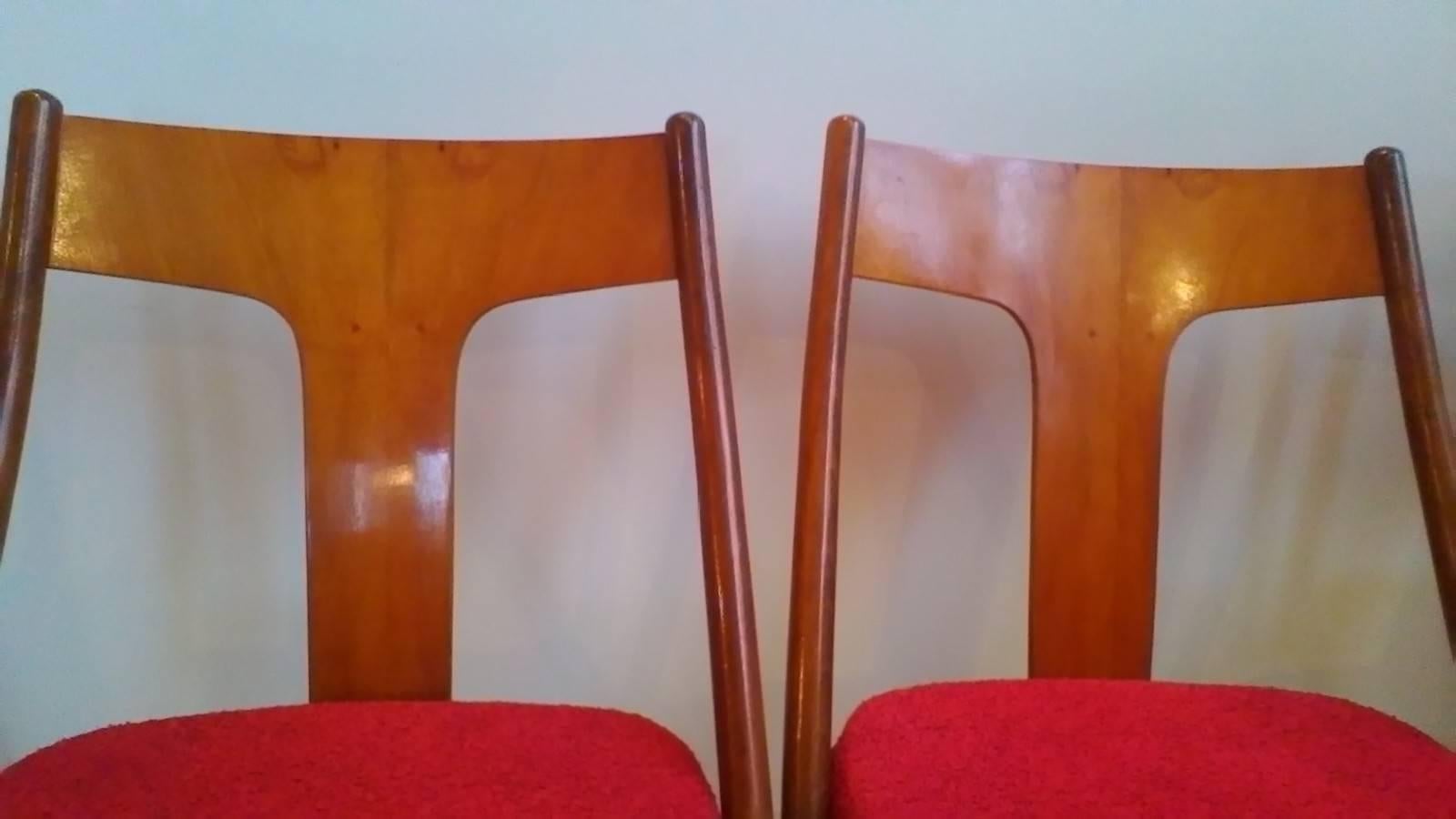 Mid-Century Modern Set of Four Art Deco Armchairs in Walnut and Beech