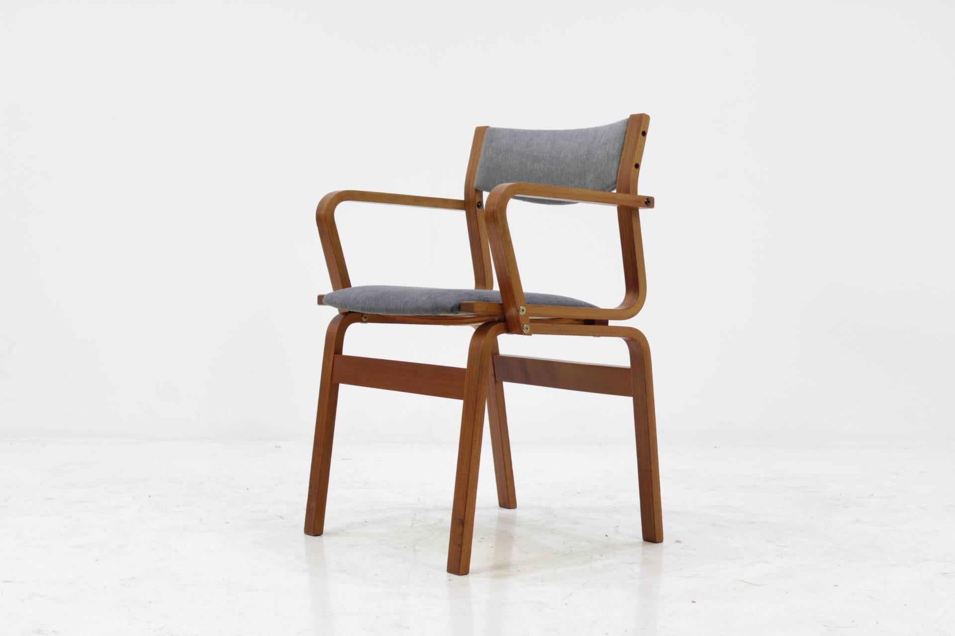 Fabric Set of Six Teak Danish Bentwood Plywood Chairs