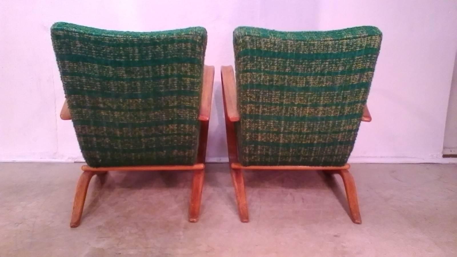 1930 Pair of Jindrich Halabala Art Deco Armchairs and Spider Coffee Table 2