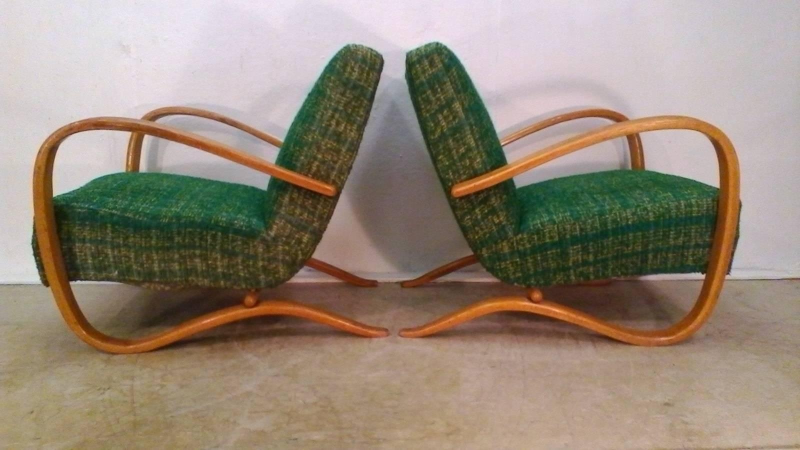 1930 Pair of Jindrich Halabala Art Deco Armchairs and Spider Coffee Table 1