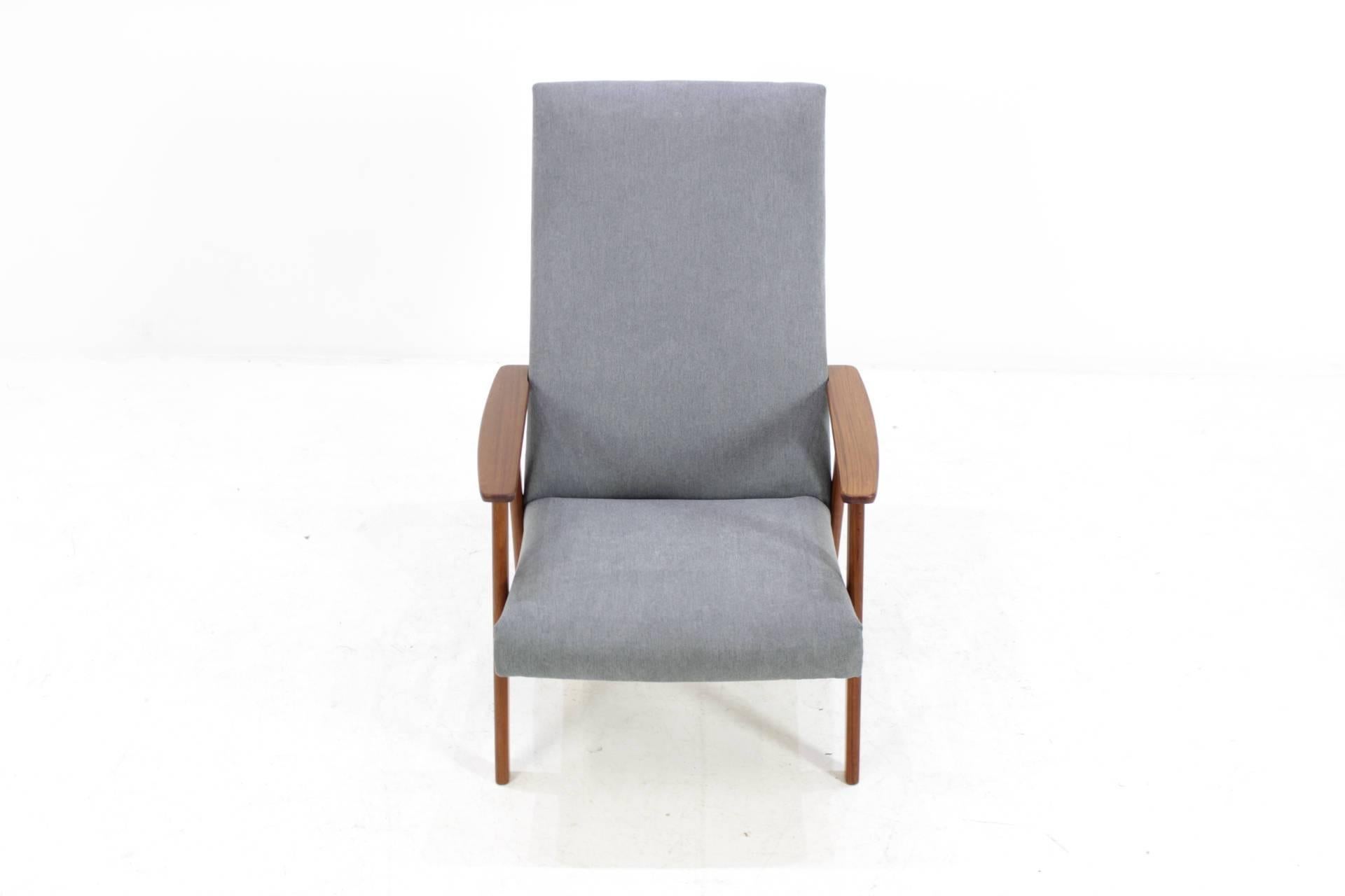 Fabric 1960 Danish Teak High Back Armchair