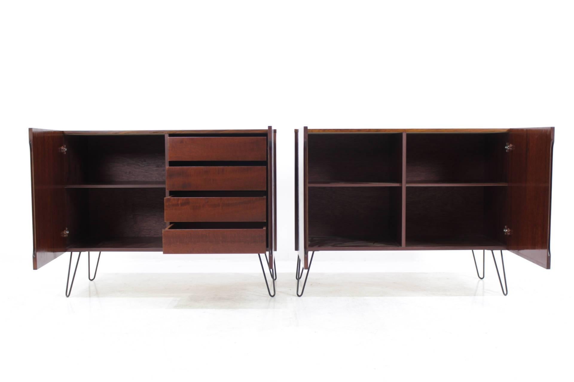 Mid-Century Modern Set of Two Upcycled Palisander Sideboards on Hairpin Legs