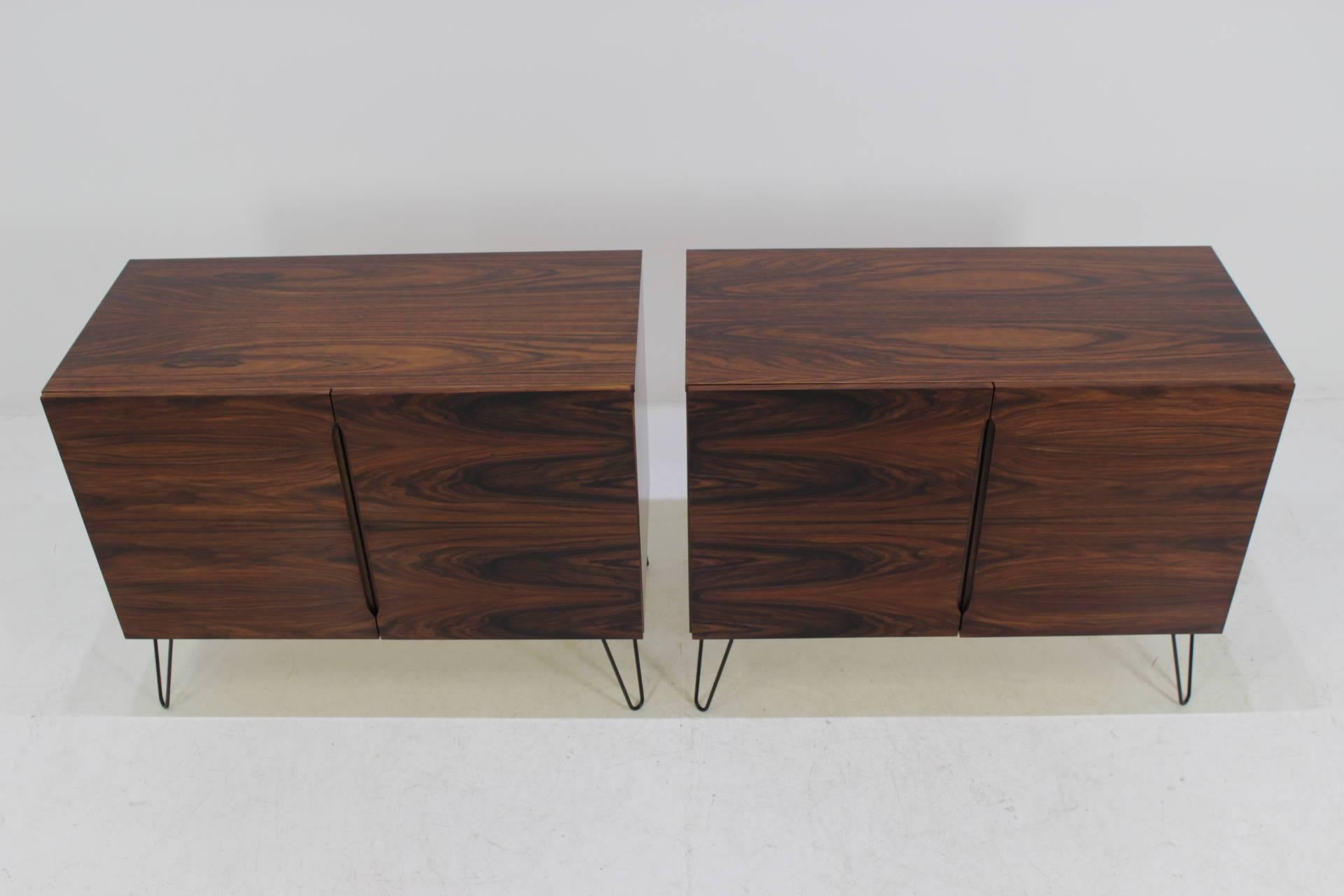 Mid-20th Century Set of Two Upcycled Palisander Sideboards on Hairpin Legs