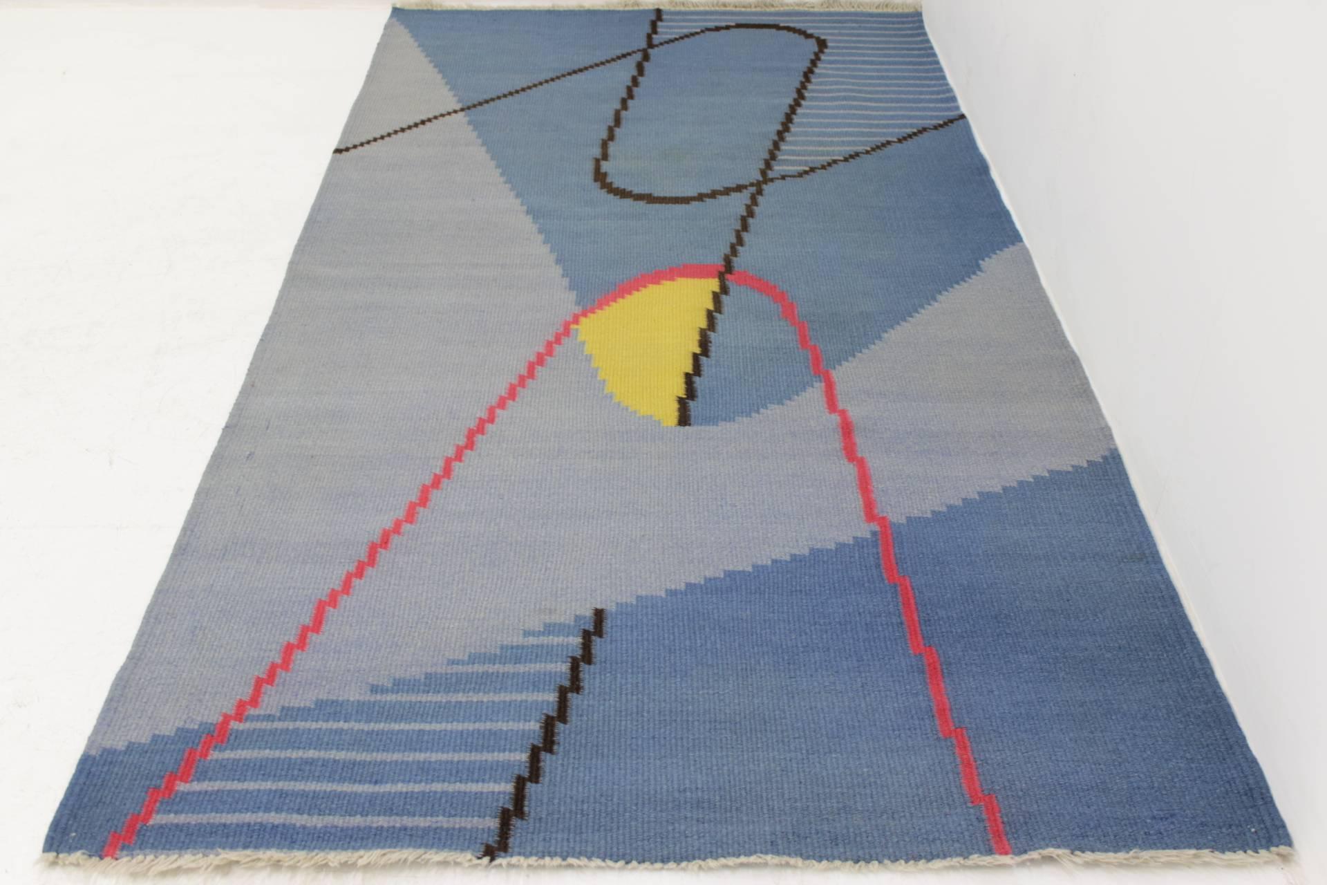 Czech Geometric Modernist Kilim Carpet by Antonín Kybal For Sale