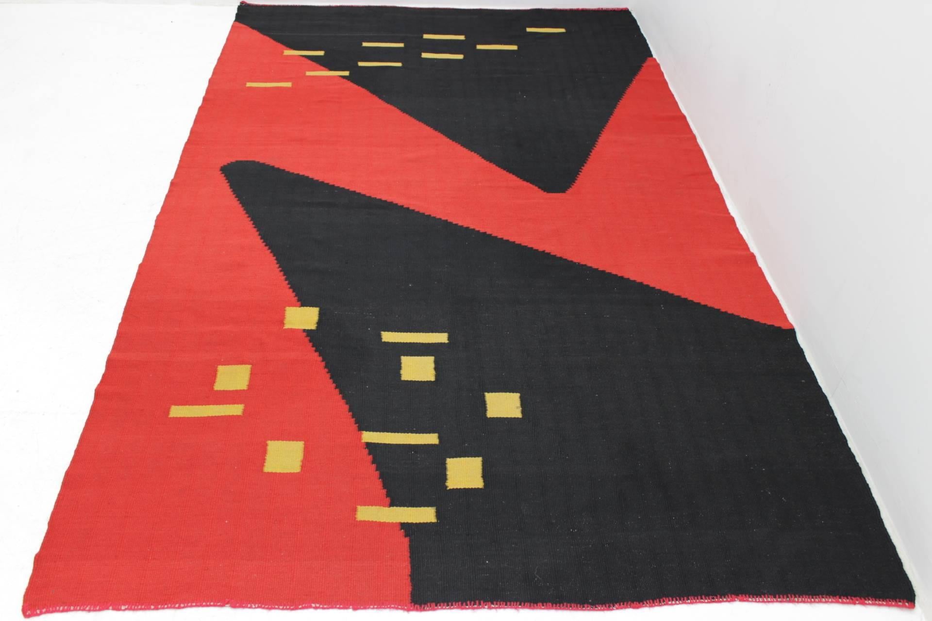 Czech Modernist Geometric Kilim Carpet For Sale