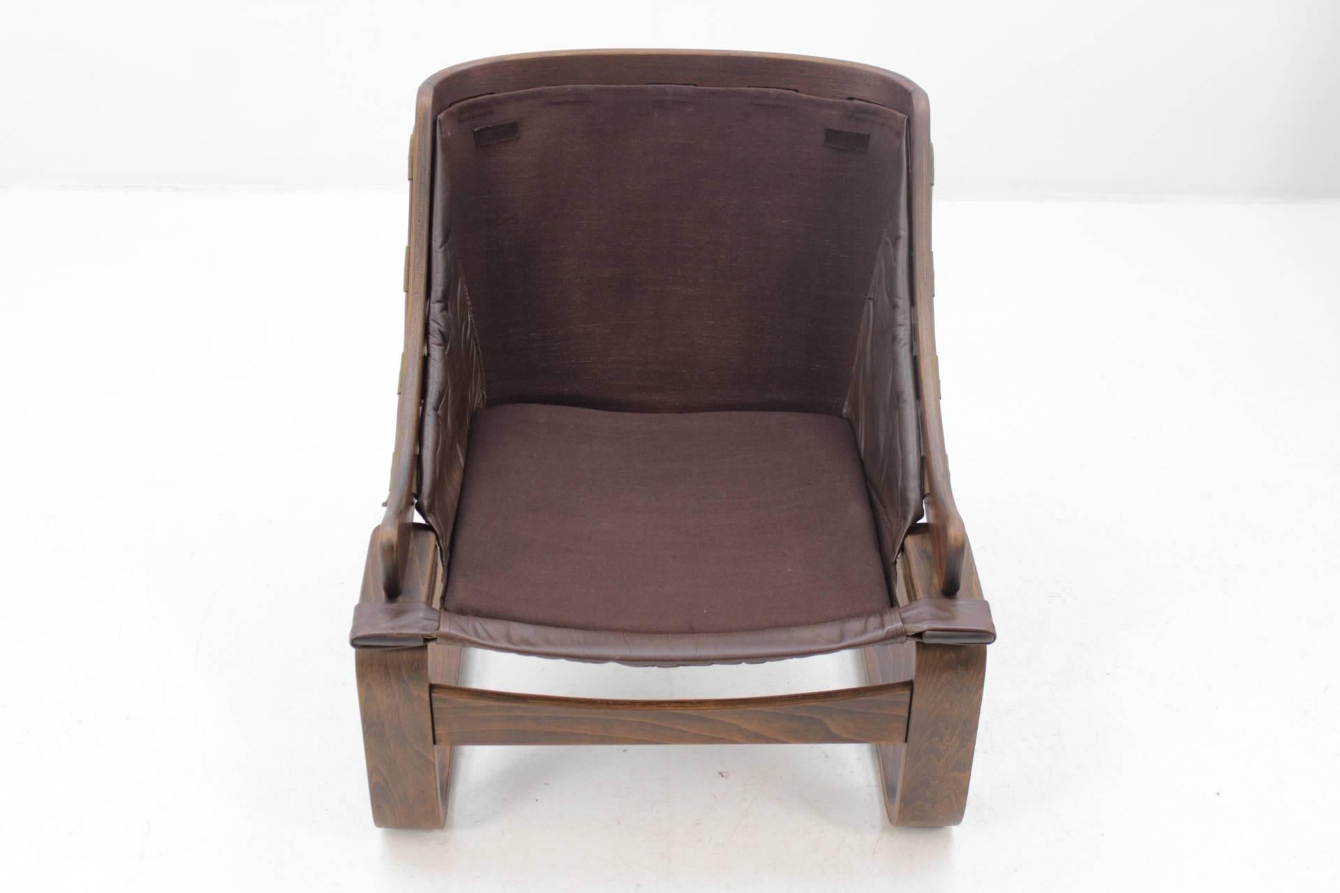 1970s Scandinavian Bentwood Leather Lounge chair by Ake Fribytter for Nelo Mobel 1