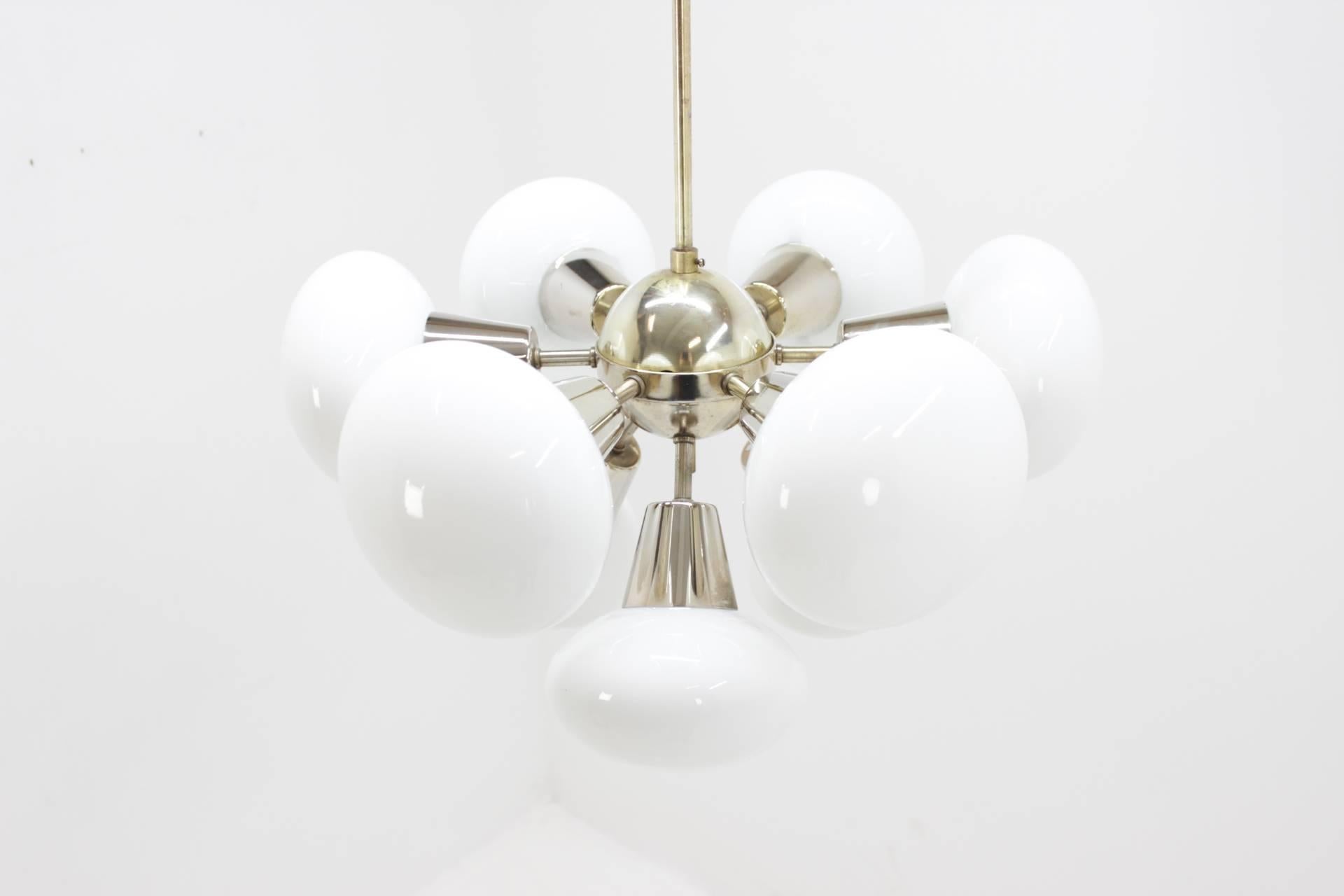 Milk Glass Midcentury Sputnik Chandelier Kamenický Šenov, 1970s