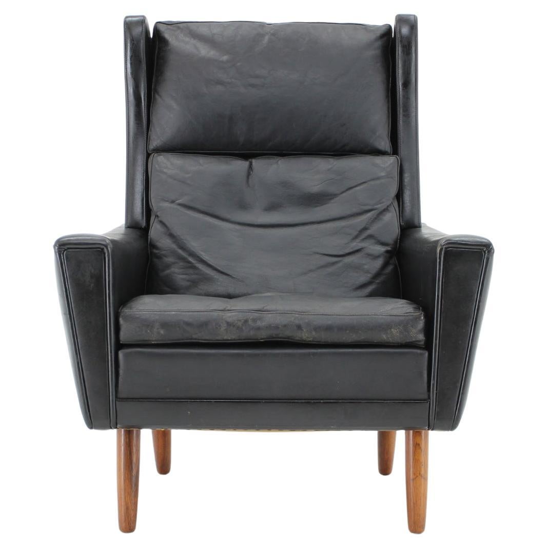 1970s Leather Wingback Lounge Chair, Denmark