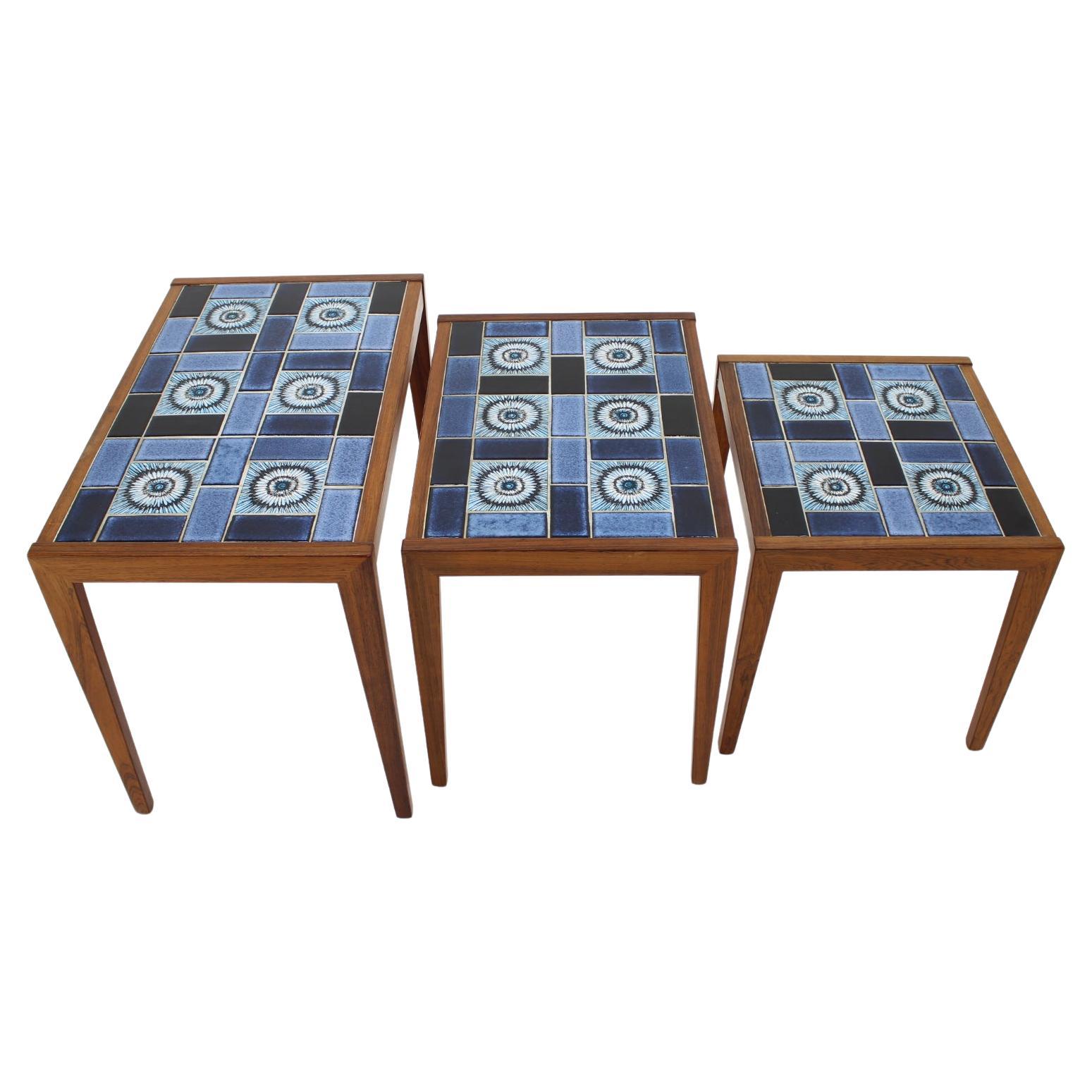 1960s Nesting Ceramic Tile Tables, Denmark For Sale
