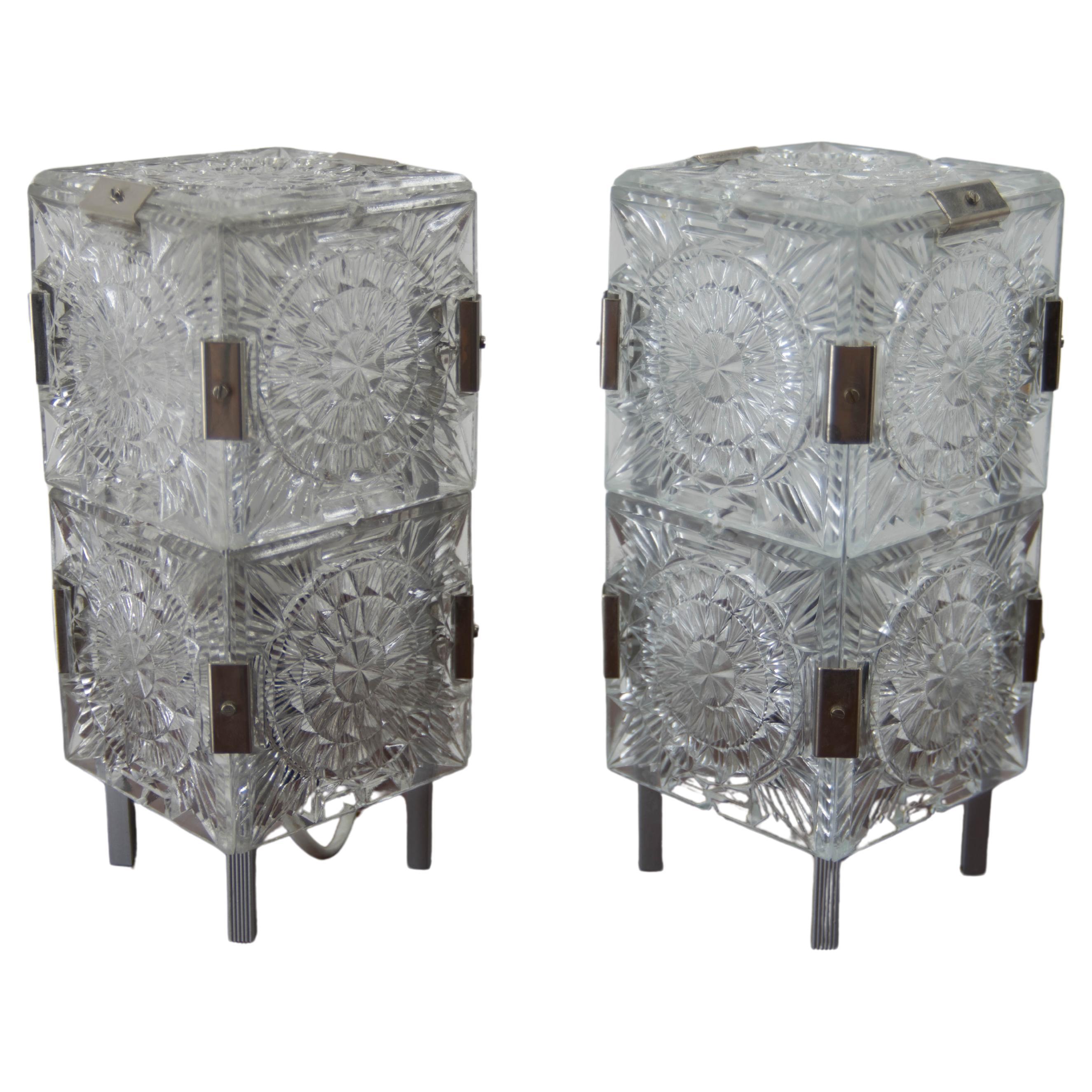 Set of Two Glass Table Lamps by Kamenicky Senov, 1970s For Sale