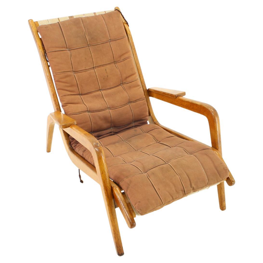 1960s Jan Vanek, Very Rare Relaxing Oak Armchair, Czechoslovakia For Sale