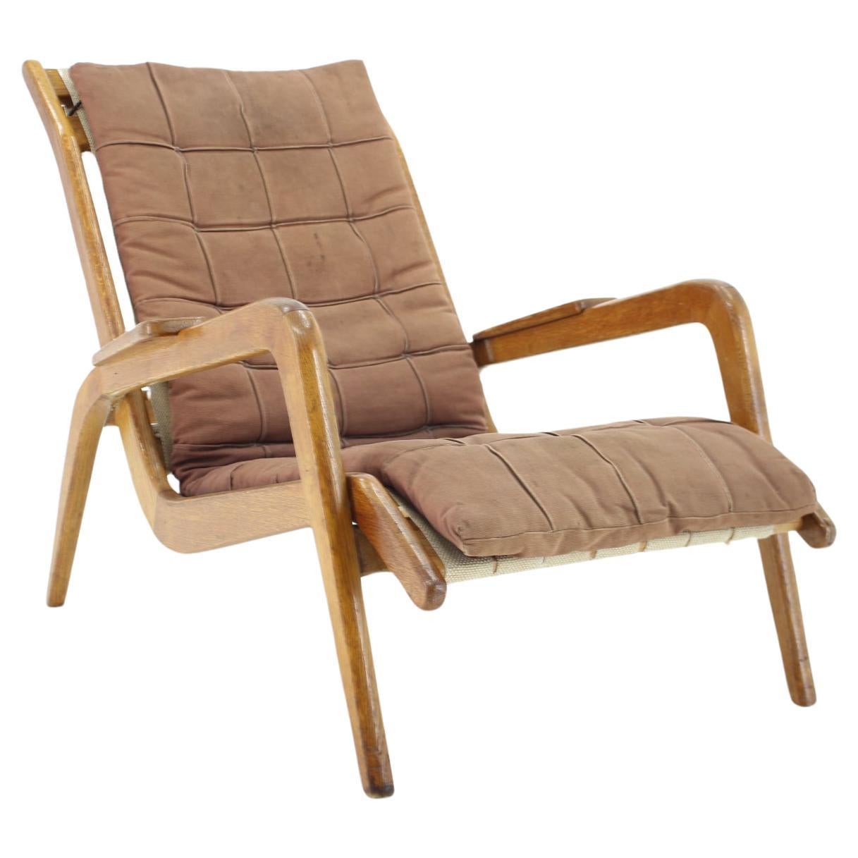 1960s Jan Vanek, Very Rare Relaxing Oak Armchair, Czechoslovakia