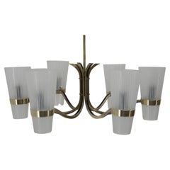 Brass and Glass Chandelier in Lyfa Style, Denmark, 1970s