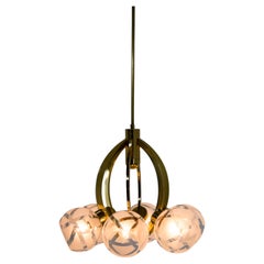 Brass and Glass 6-flamming Chandelier, 1980s