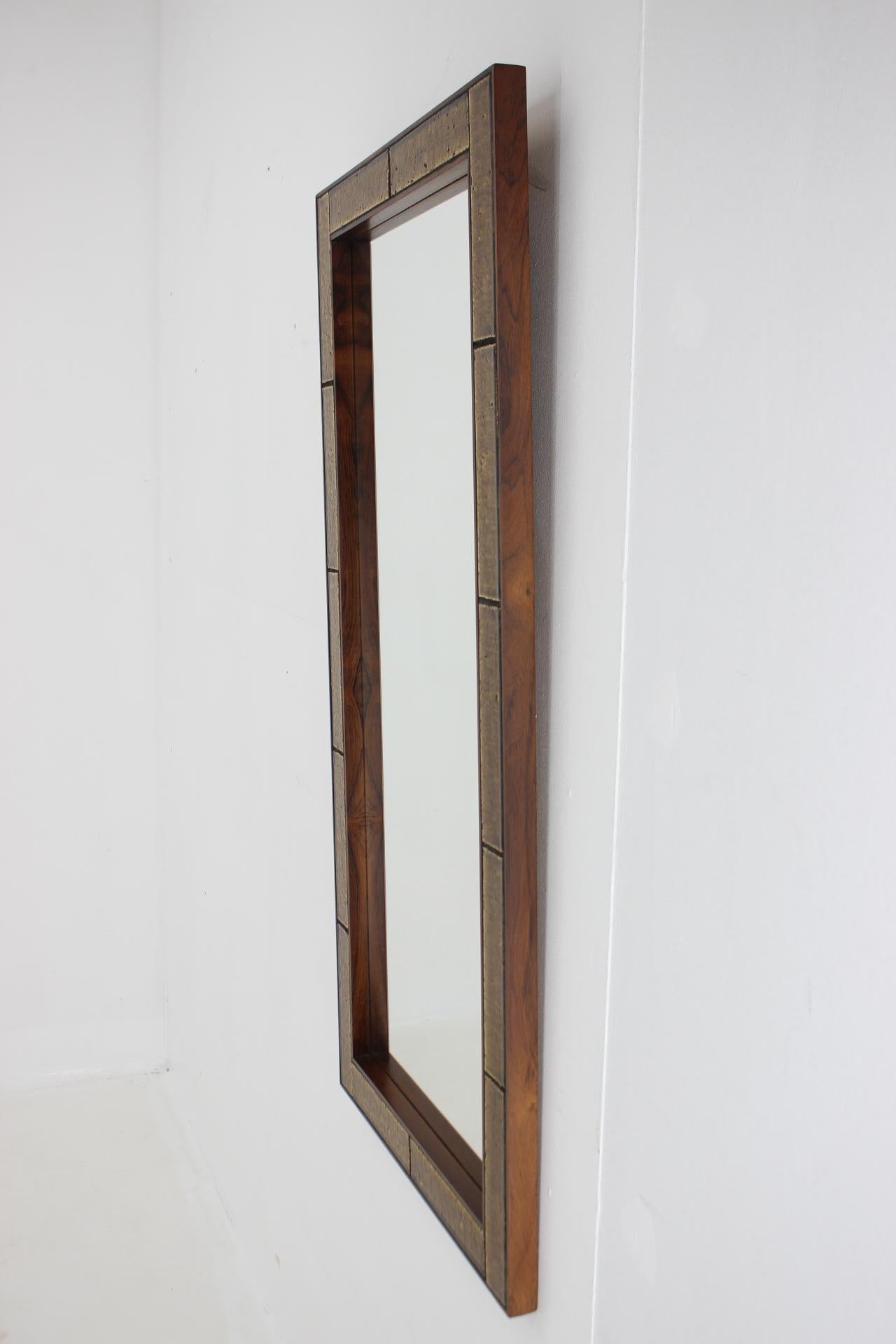 Mid-Century Modern 1960s Wood and Tile Mirror, Denmark For Sale