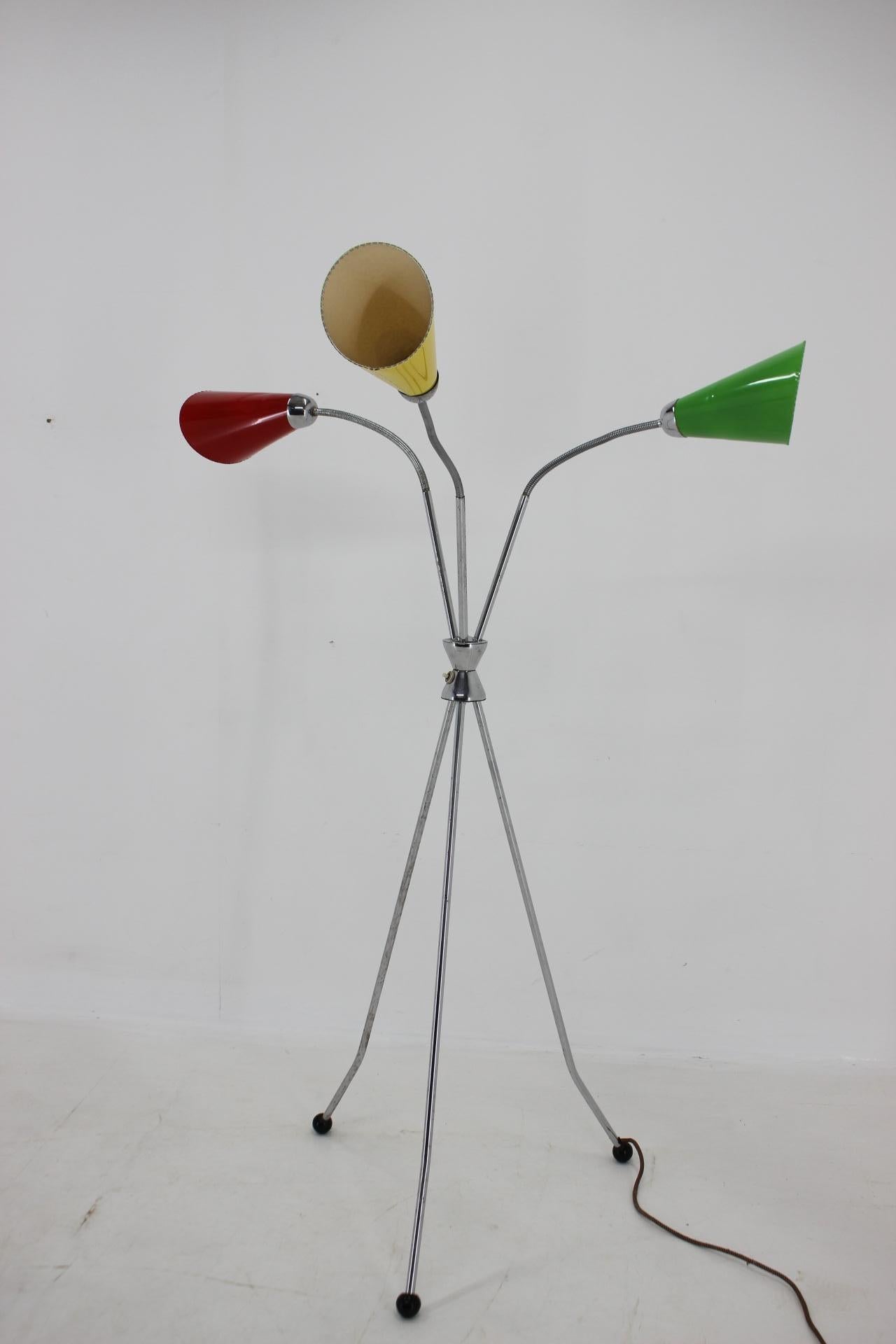 Mid-20th Century 1960s Chrome Plated Tripod Floor Lamp, Czechoslovakia For Sale