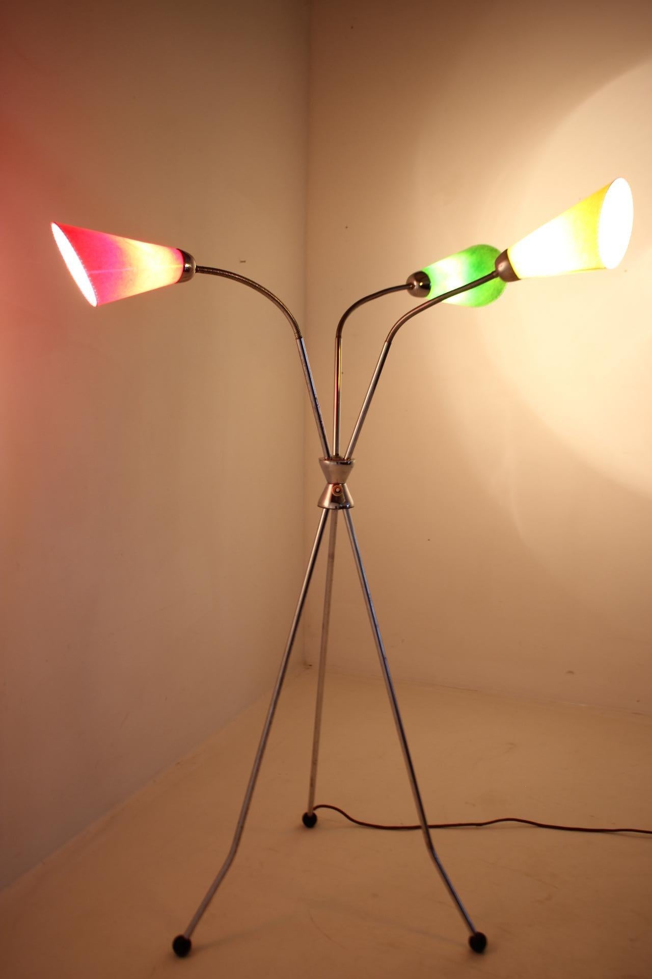 1960s Chrome Plated Tripod Floor Lamp, Czechoslovakia For Sale 2