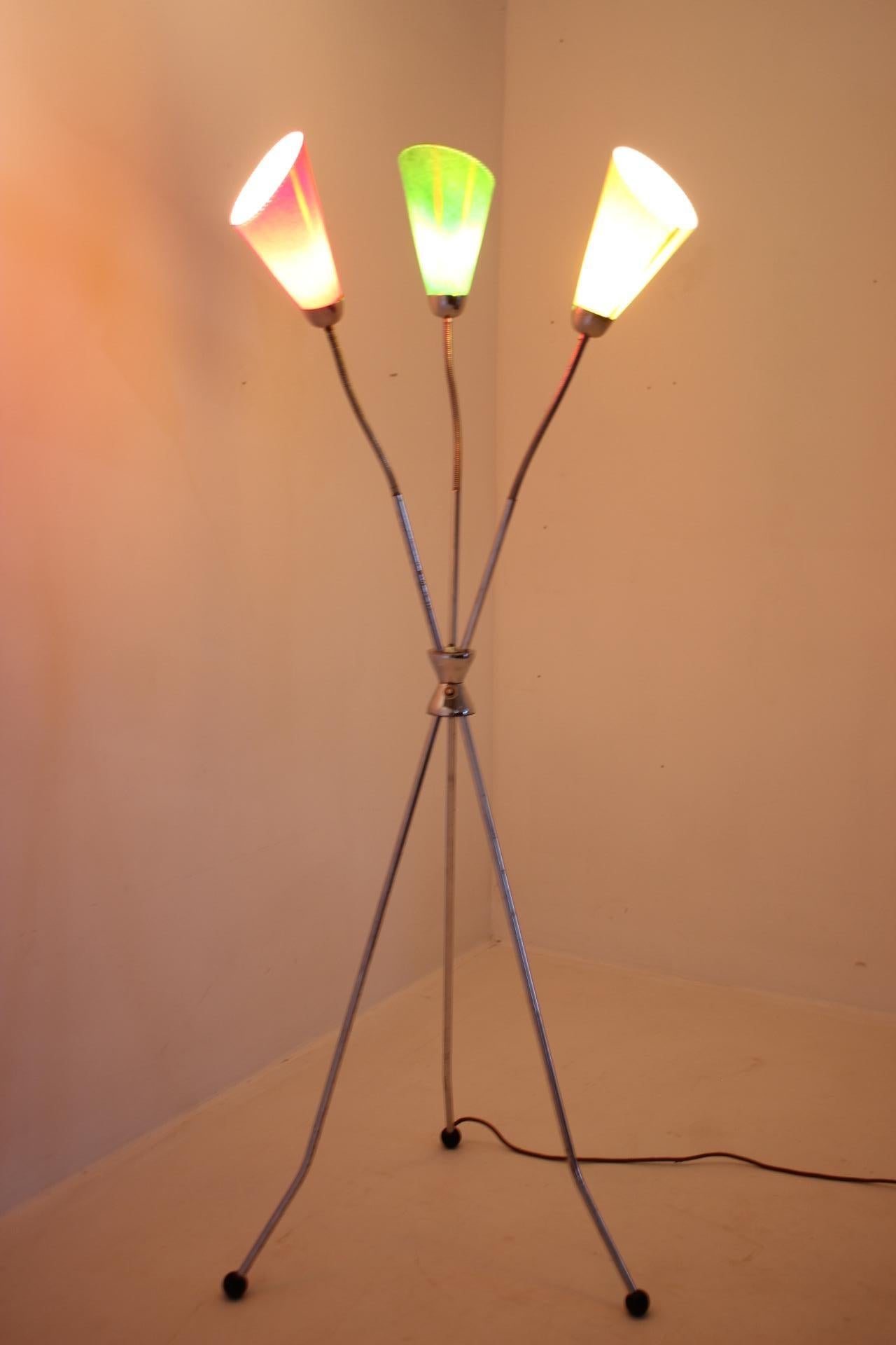 1960s Chrome Plated Tripod Floor Lamp, Czechoslovakia For Sale 3