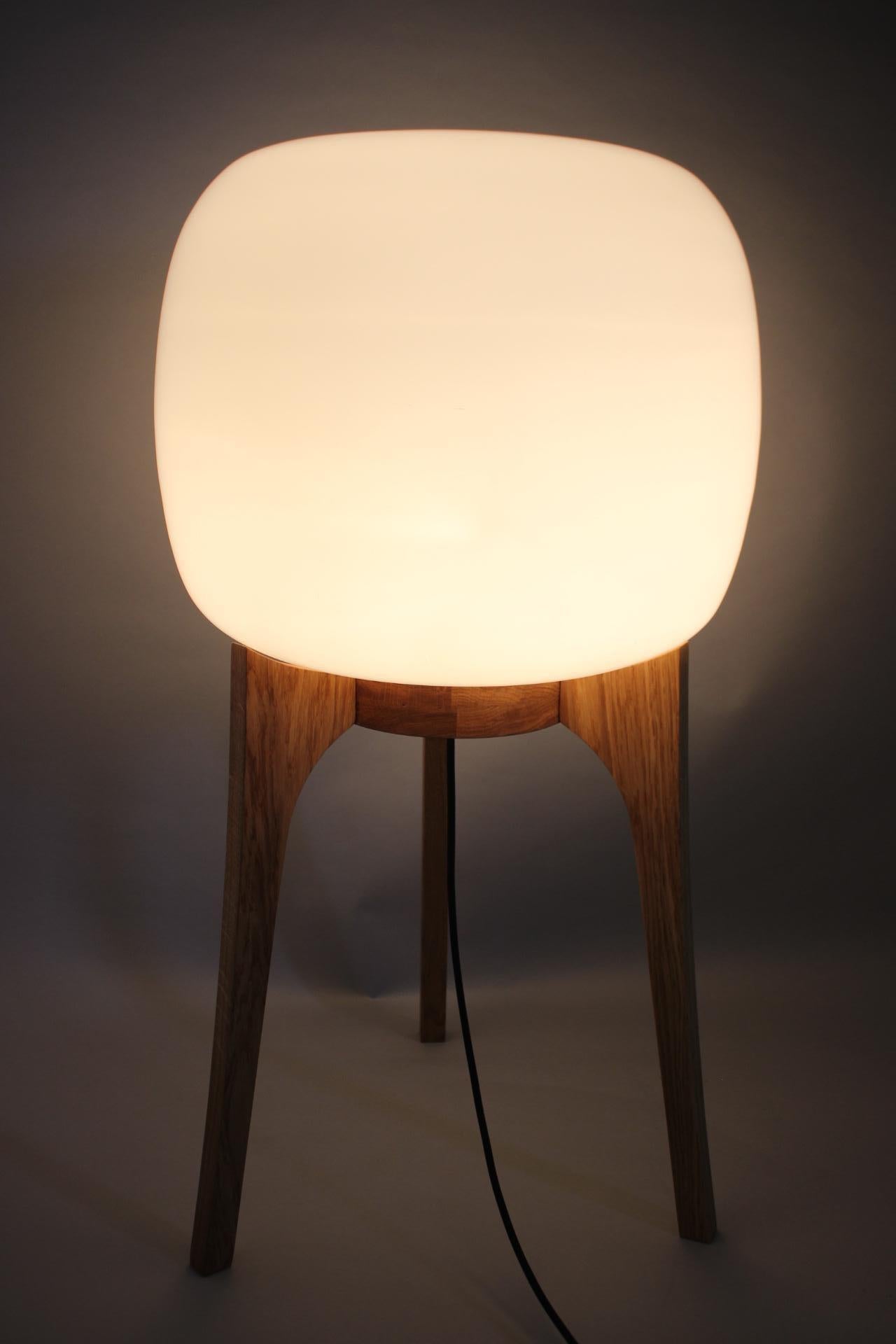 1970s Upcycled Glass and Oak Lamp For Sale 1
