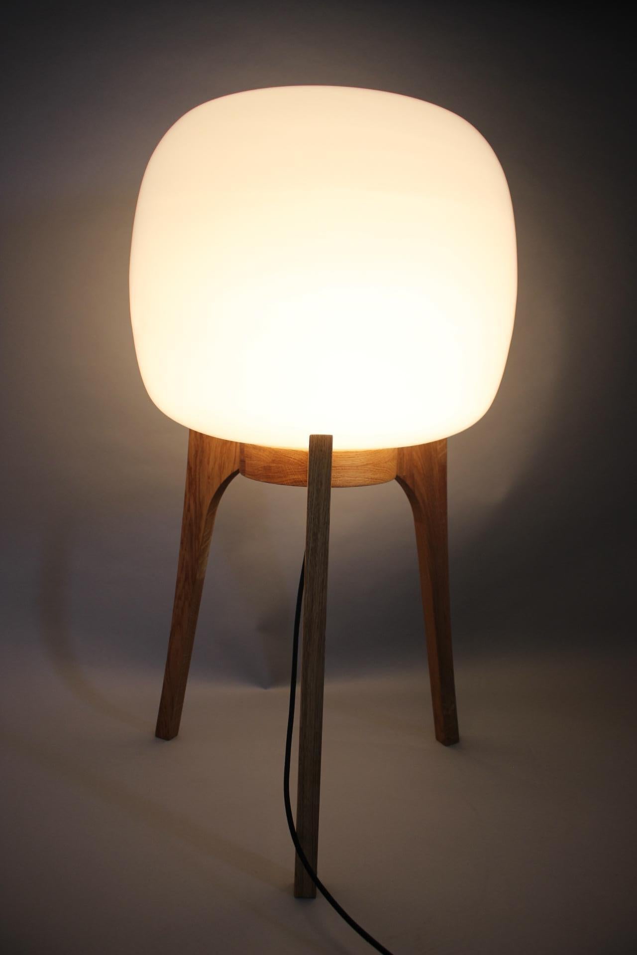 1970s Upcycled Glass and Oak Lamp For Sale 2