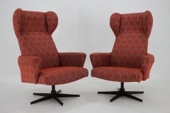 Retro 1970s Pair of Swivel Wingback Armchairs, Czechoslovakia