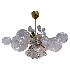 Design Lustre en verre d'art et laiton par Rene Roubicek / Tchécoslovaquie-1960s