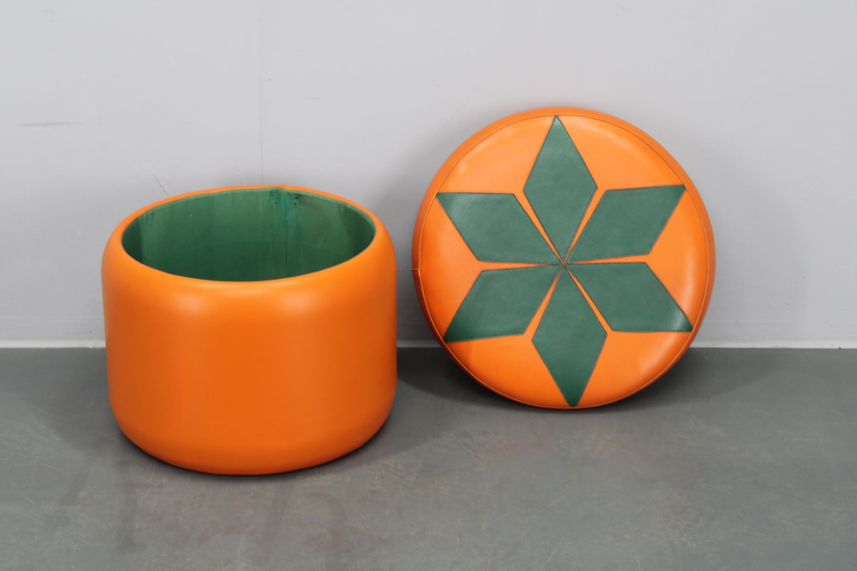Late 20th Century 1970s Leather Pouf or Stool, Italy For Sale