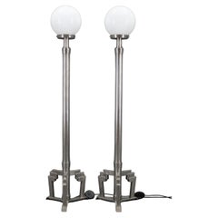 1940s Pair of Art Deco Chrome Floor Lamps, Czechoslovakia
