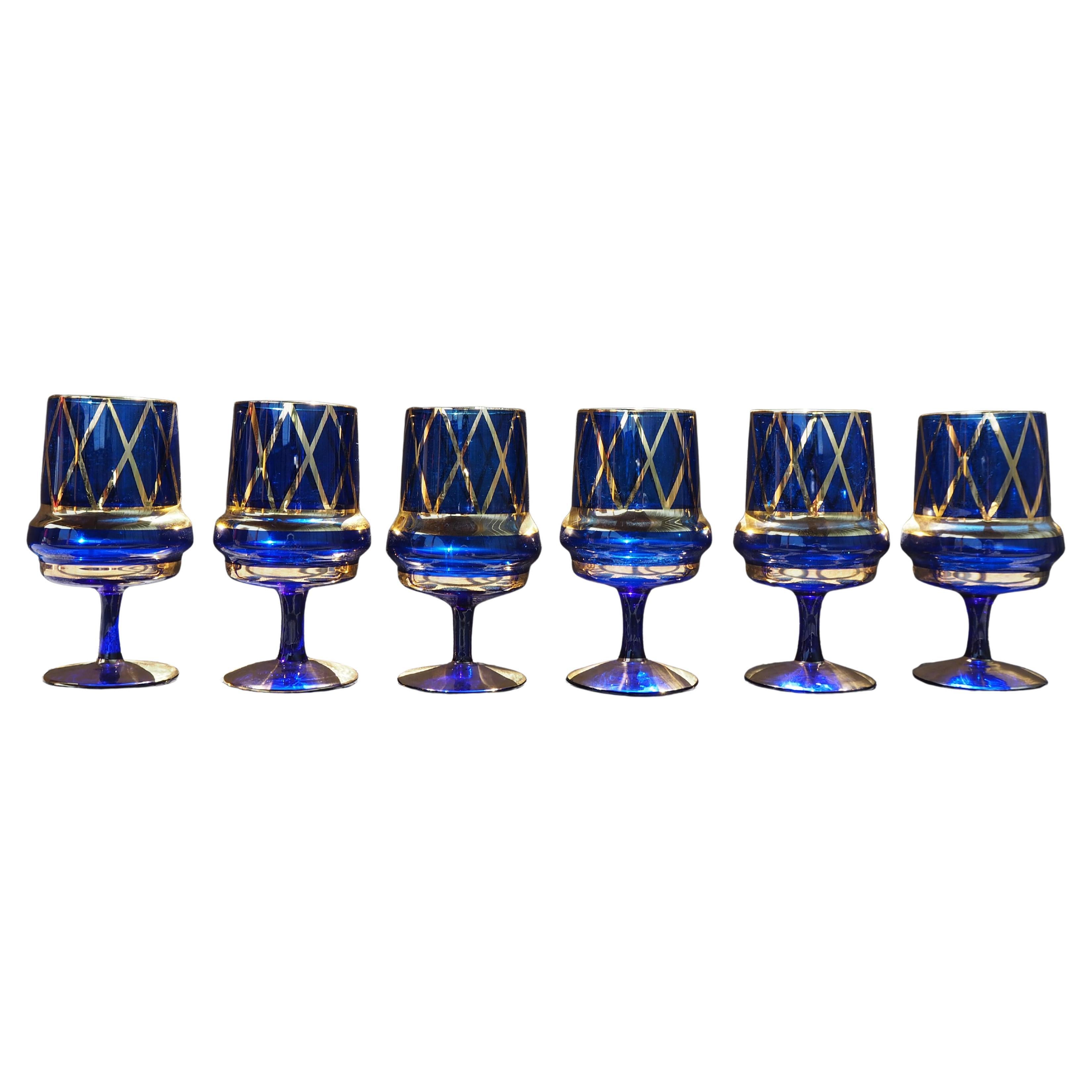 Set of six cognac Bohemia glasses, 1960's.
