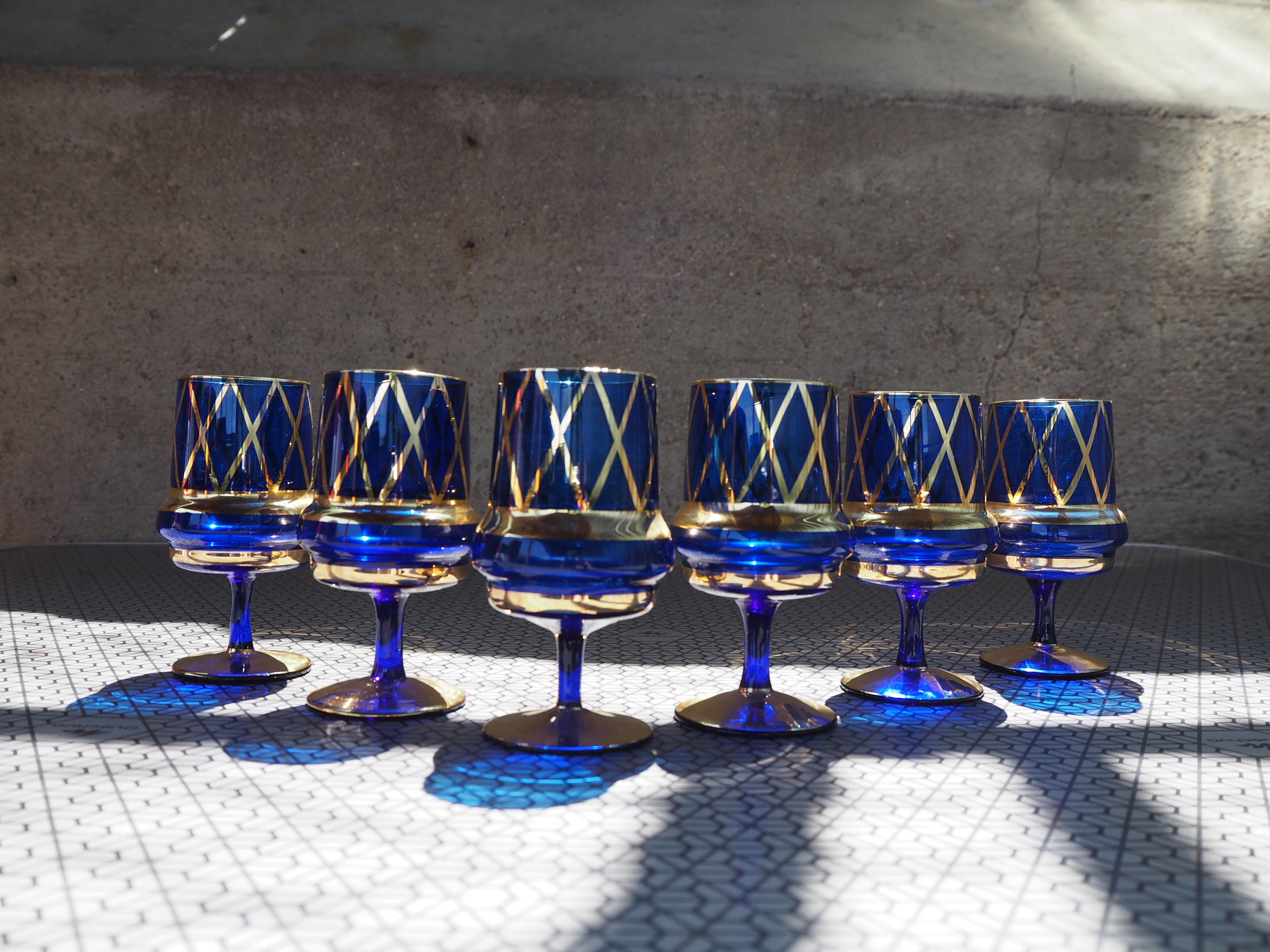Czech Set of six cognac Bohemia glasses, 1960's. For Sale