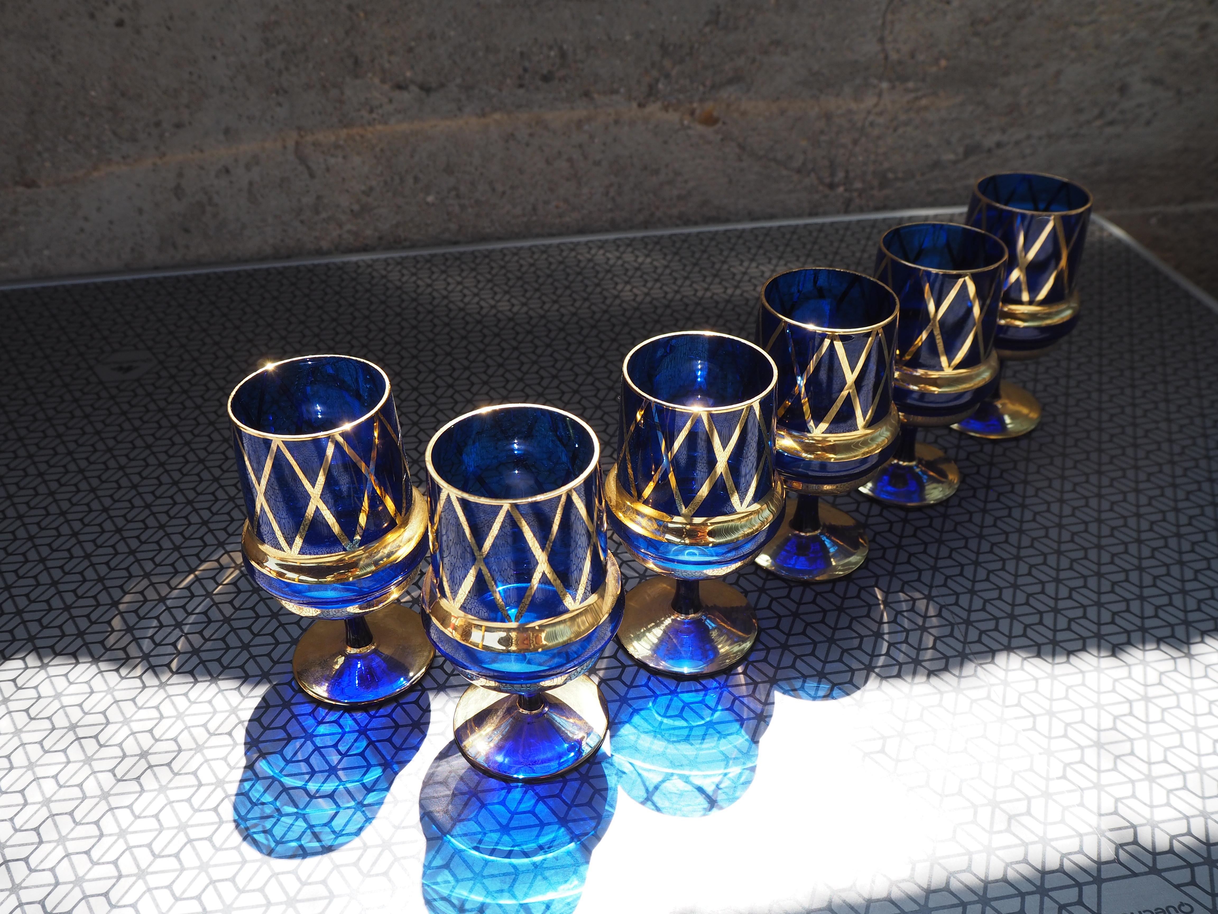Mid-20th Century Set of six cognac Bohemia glasses, 1960's. For Sale