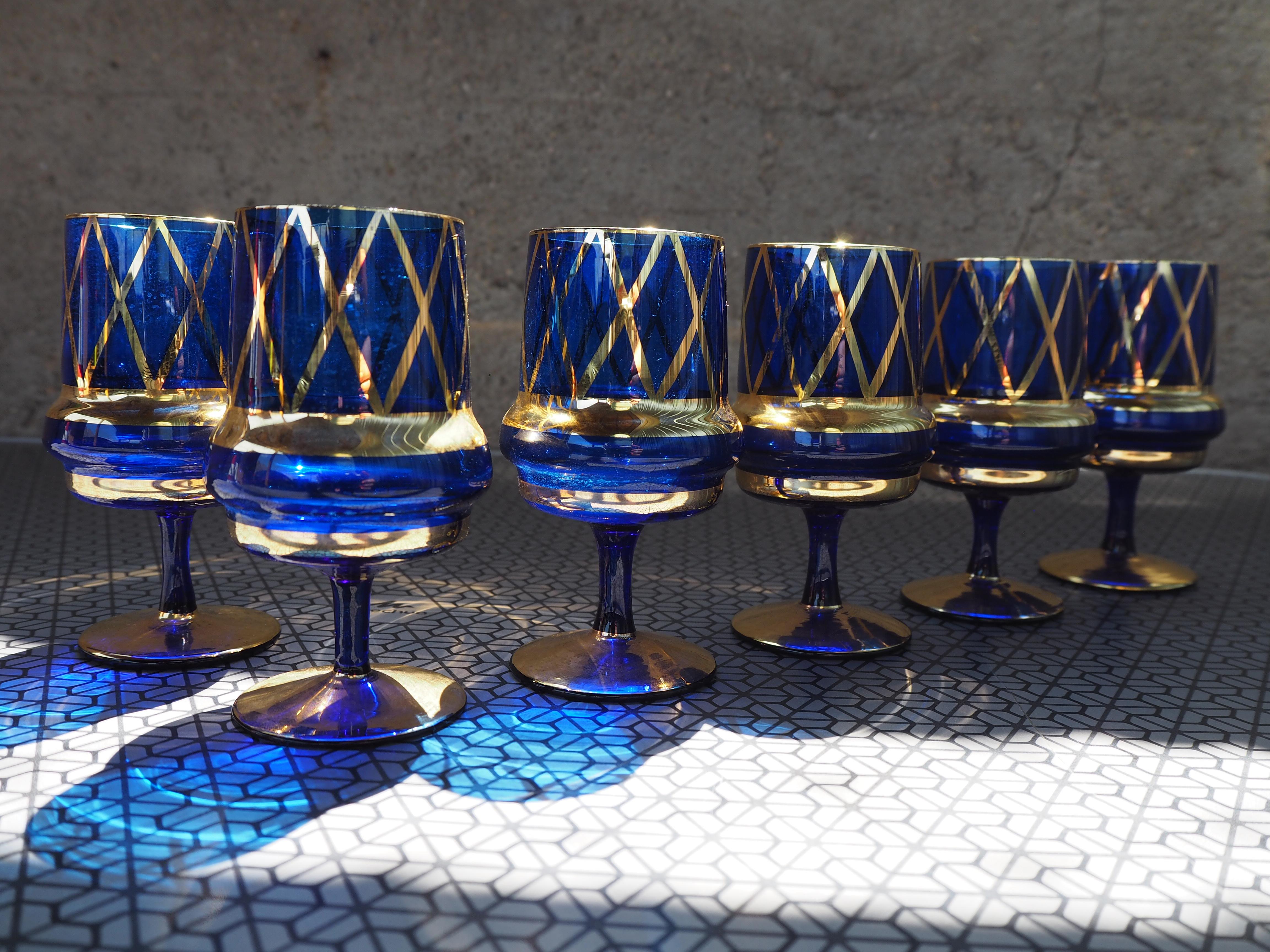 Set of six cognac Bohemia glasses, 1960's. For Sale 1