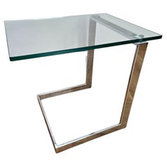 Midcentury Design Cantilevered Glass & Chrome Side Coffee Table GEBRA, 1980s
