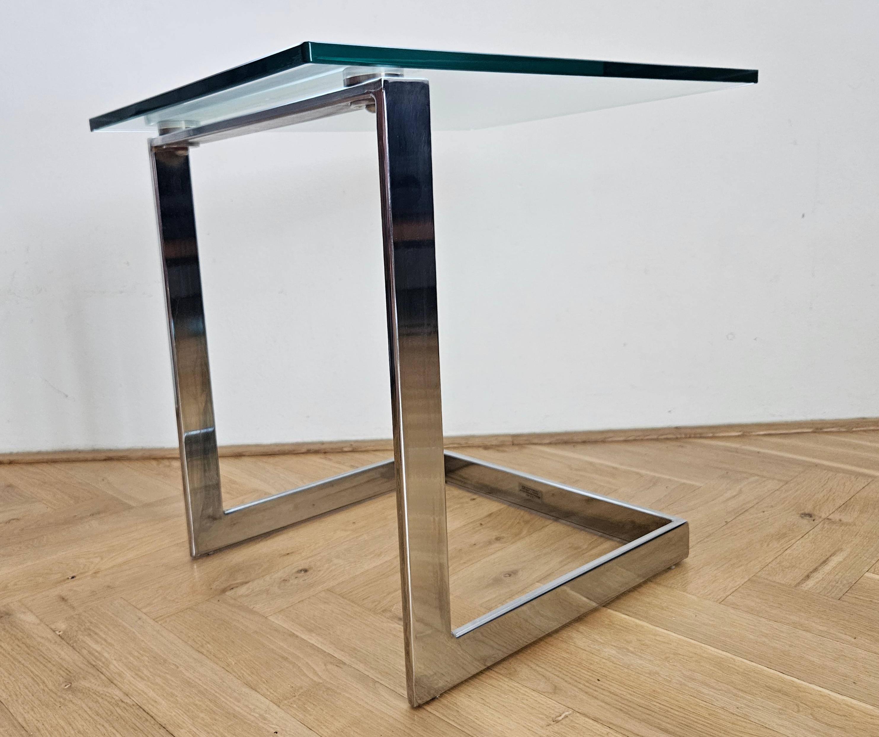 Midcentury Design Cantilevered Glass & Chrome Side Coffee Table GEBRA, 1980s For Sale 2