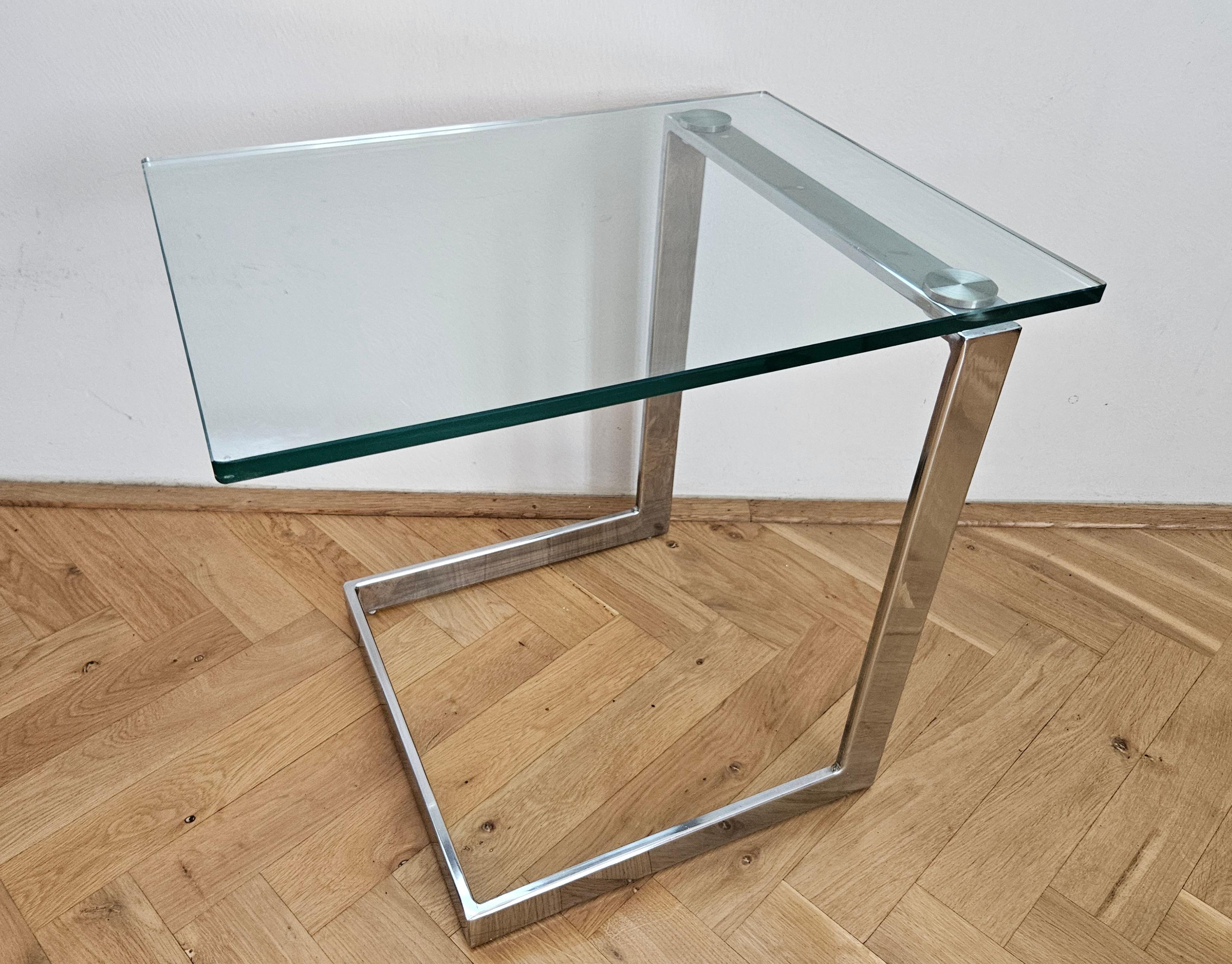 Mid-Century Modern Midcentury Design Cantilevered Glass & Chrome Side Coffee Table GEBRA, 1980s For Sale