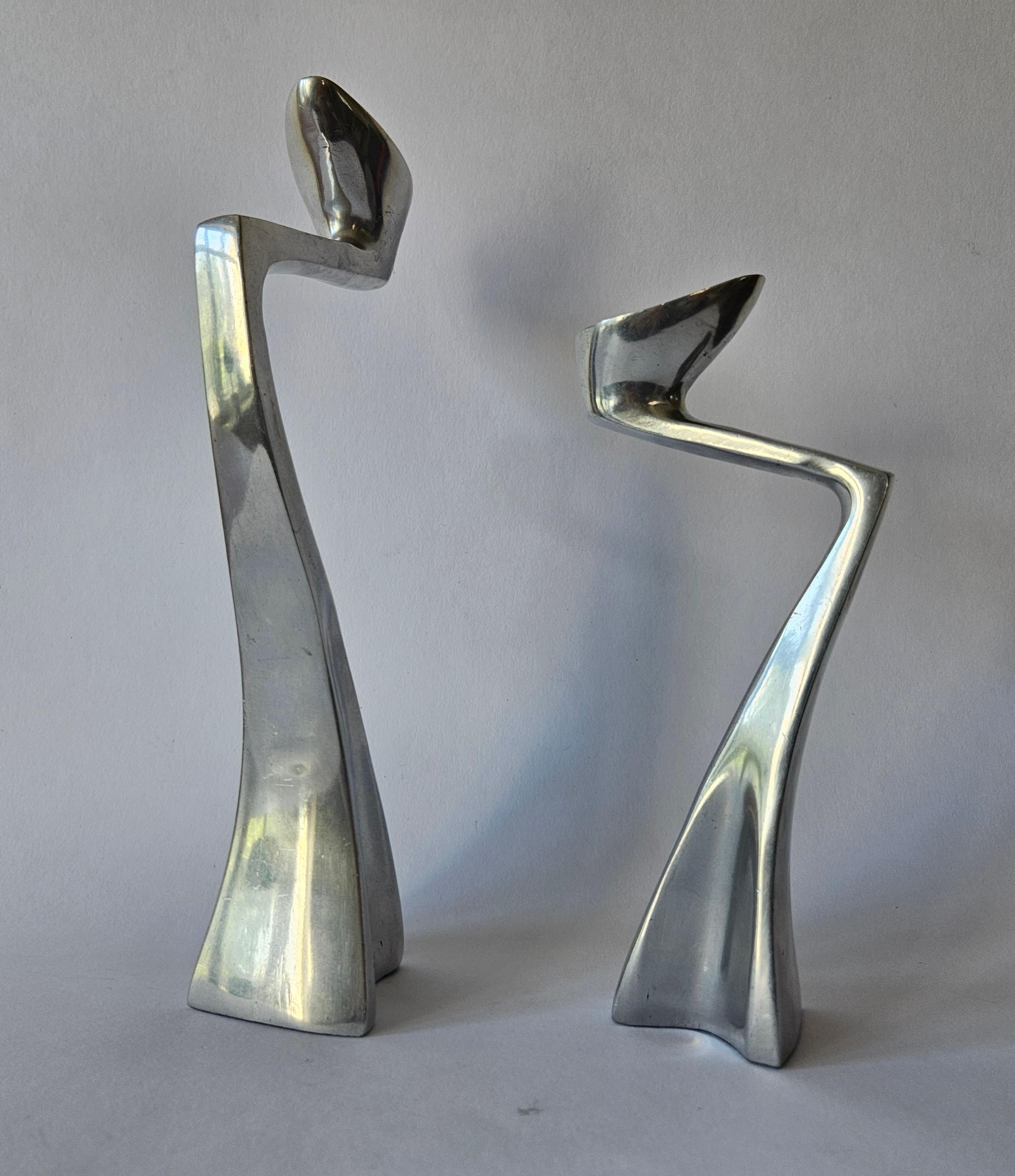 Aluminum Pair of Midcentury Design Swan Candlesticks by Matthew Hilton, England, 1980s For Sale