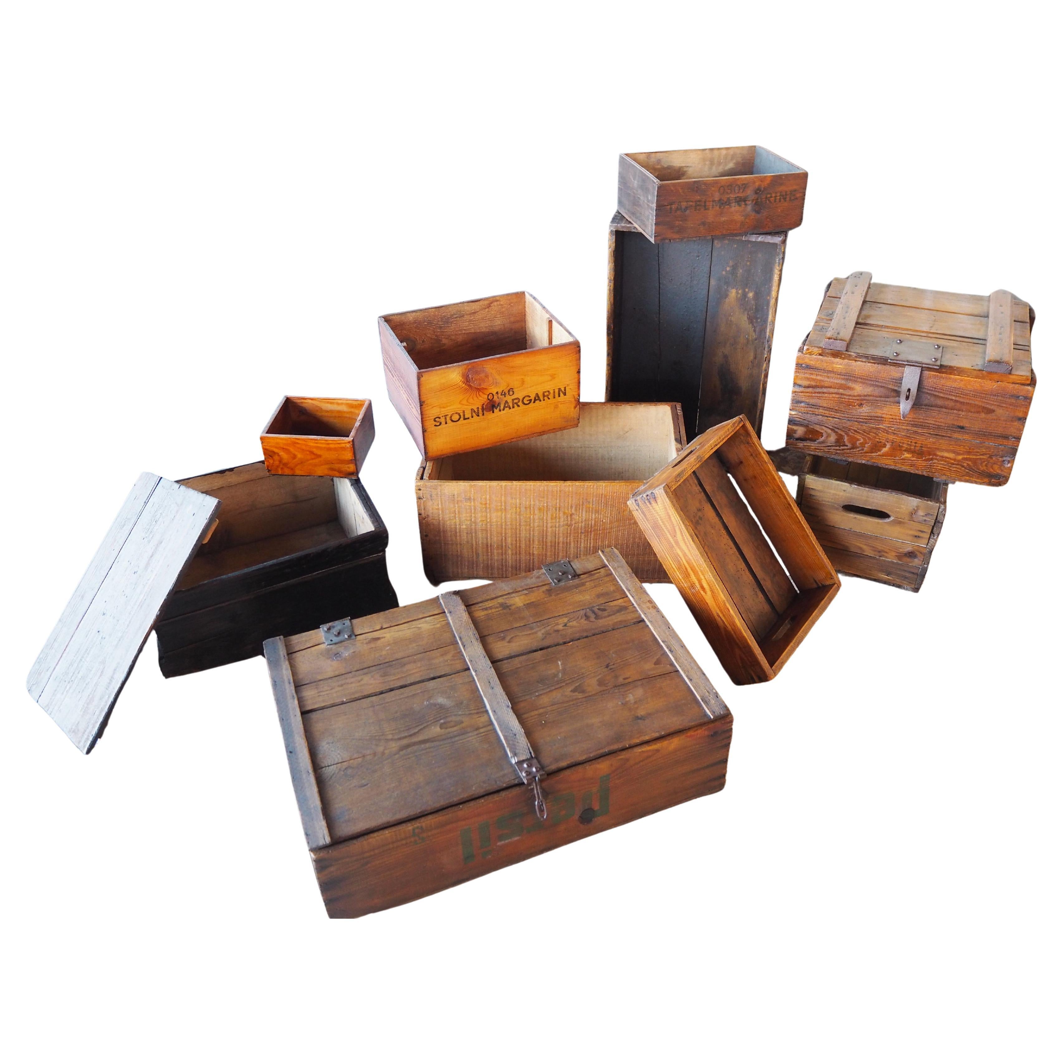 Industrial Wooden Crate, Boxes, 1960s For Sale