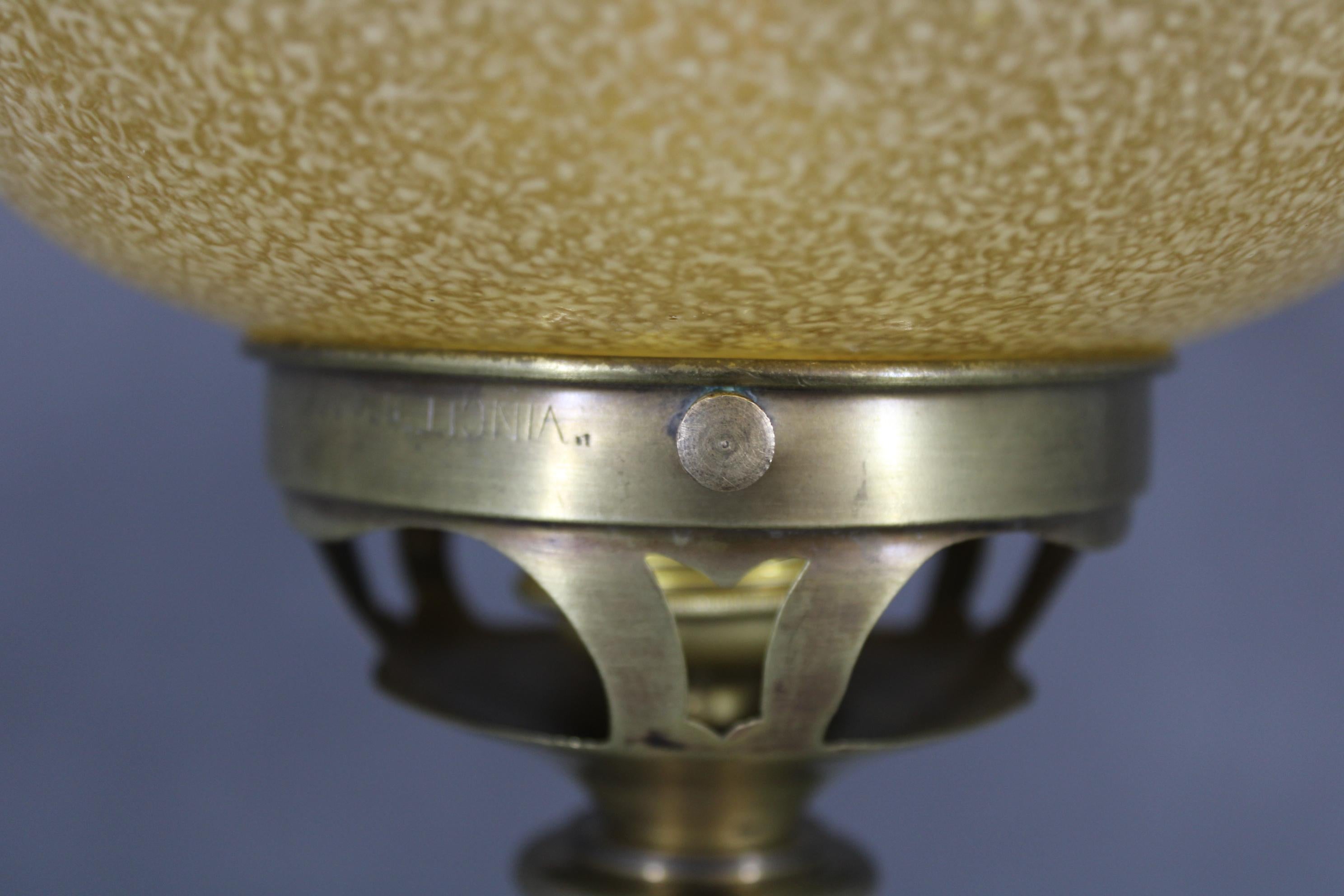 Czech 1940s Restored Brass Table Lamp with Marble Base and Glass Shade For Sale